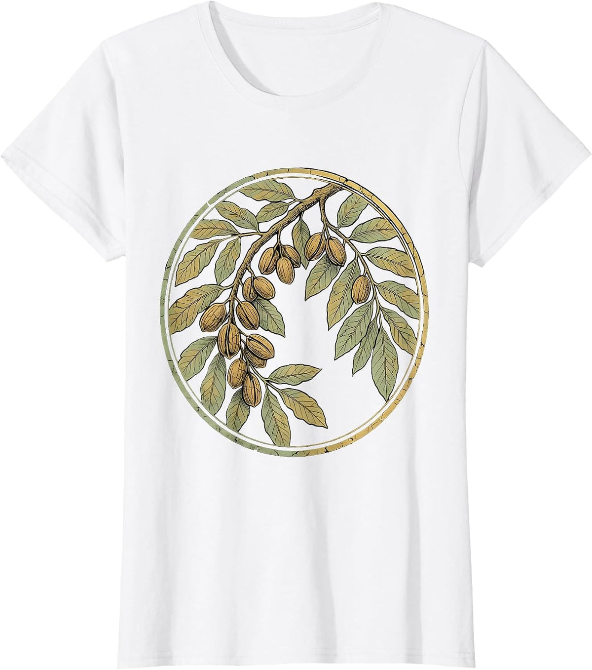Texas Pecan Tree Branch Nuts and Leaves Illustration T-Shirt - White