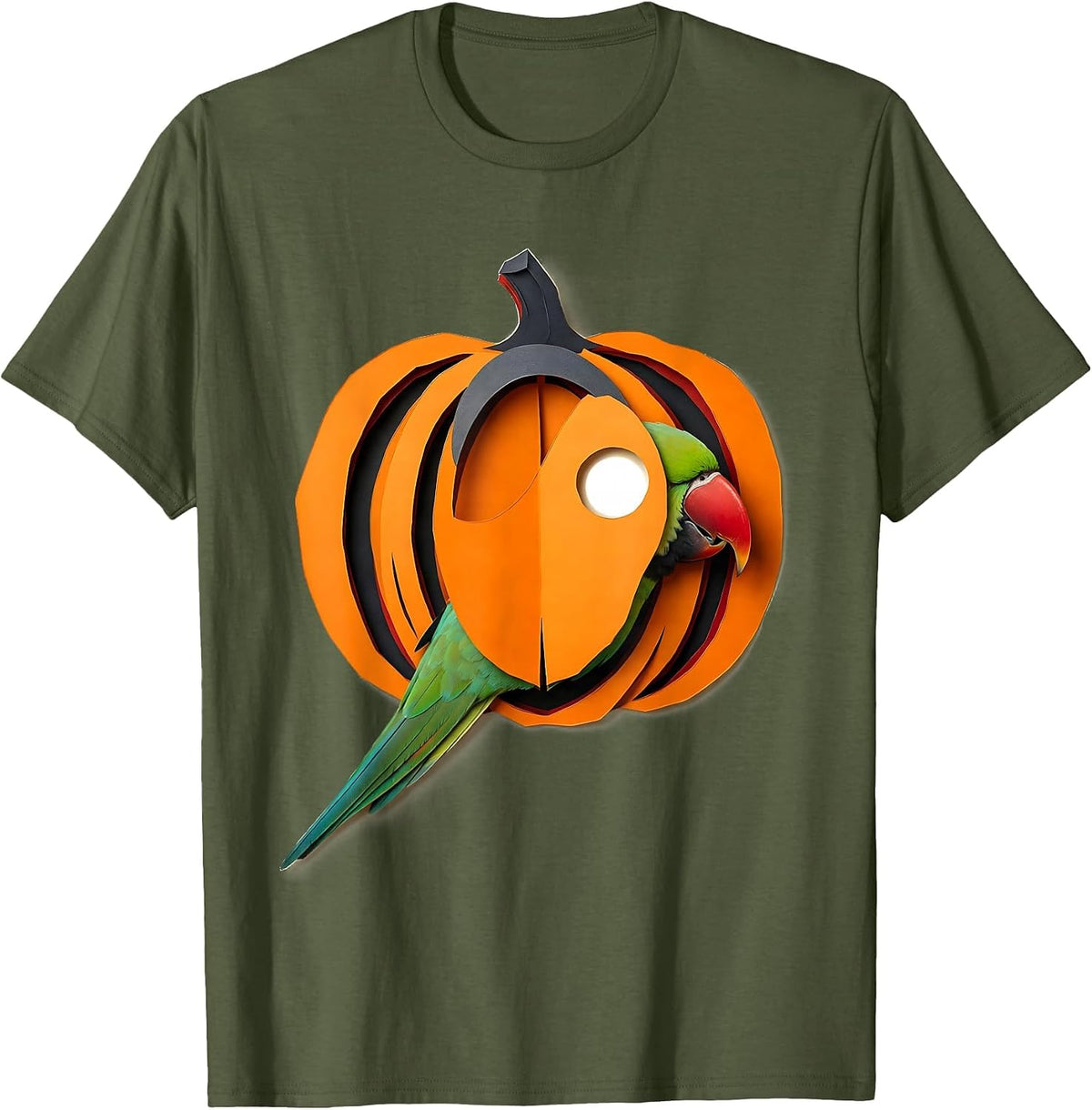 Jack-O-Lantern Parakeet Funny Bird Lover Halloween Costume T-Shirt - Olive Green