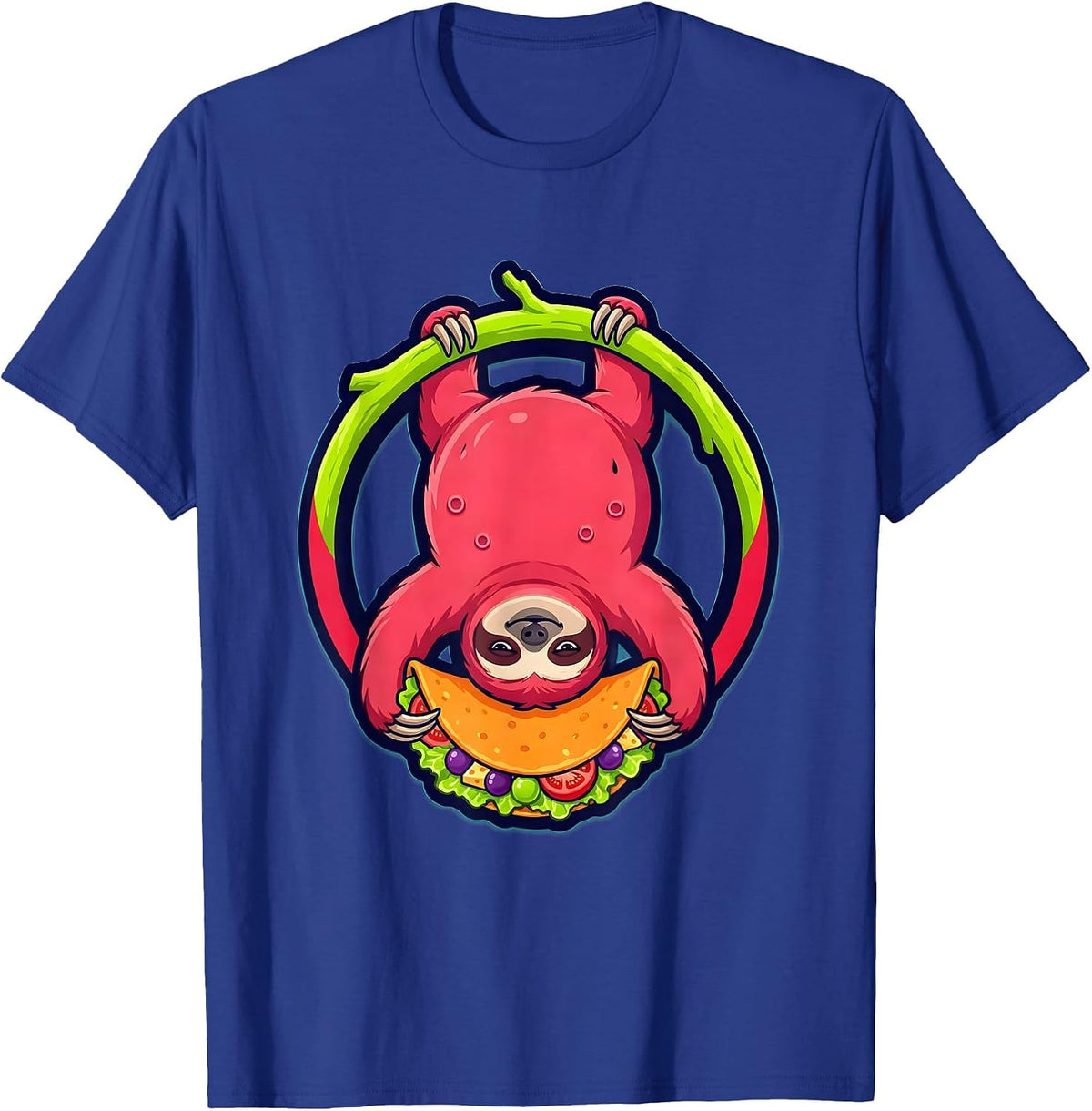 Men's Funny Upside Down Sloth Eating a Taco Graphic T-Shirt - Royal Blue