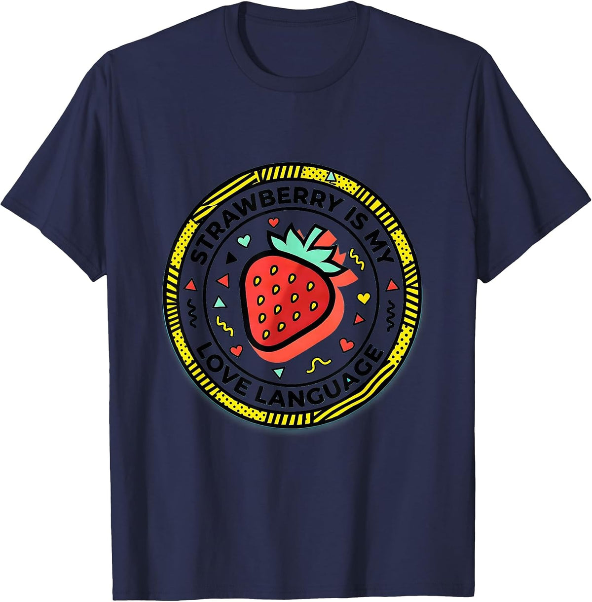 Men's Strawberry Is My Love Language Fruit Design T-Shirt - Navy Blue