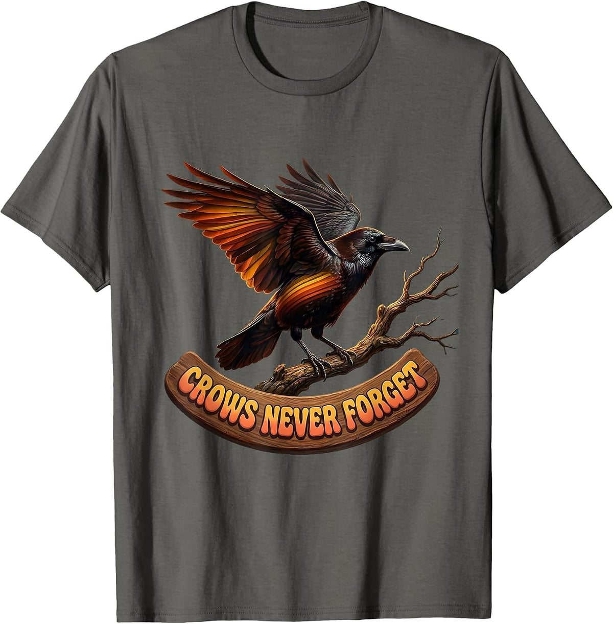 Crows Never Forget Intelligent Bird Design T-Shirt - Asphalt Grey
