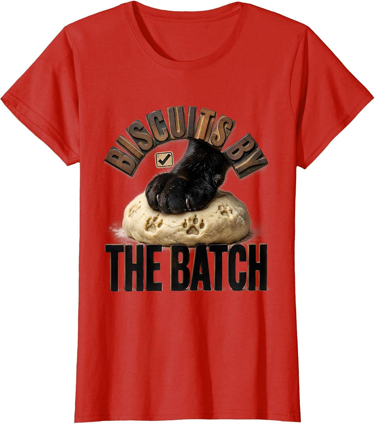 Women's Biscuits By The Batch Funny Black Cat Bakery Pet Lover Humor T-Shirt - Red
