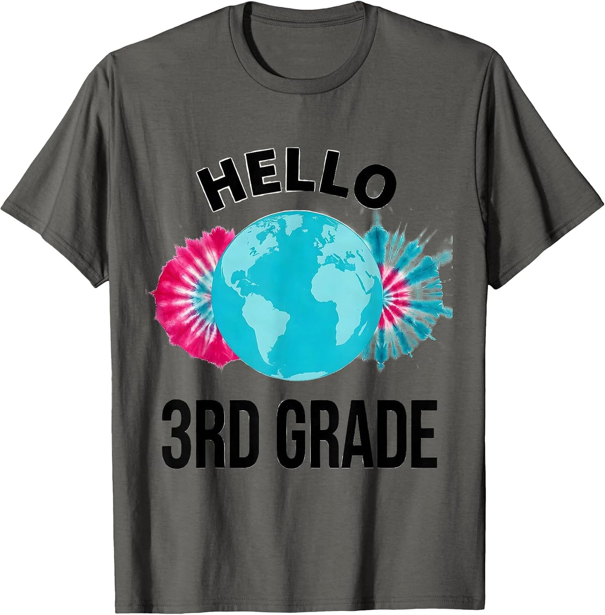 Men's Hello 3rd Grade Tie Dye Back to School Grade Level Team T-Shirt - Asphalt Grey
