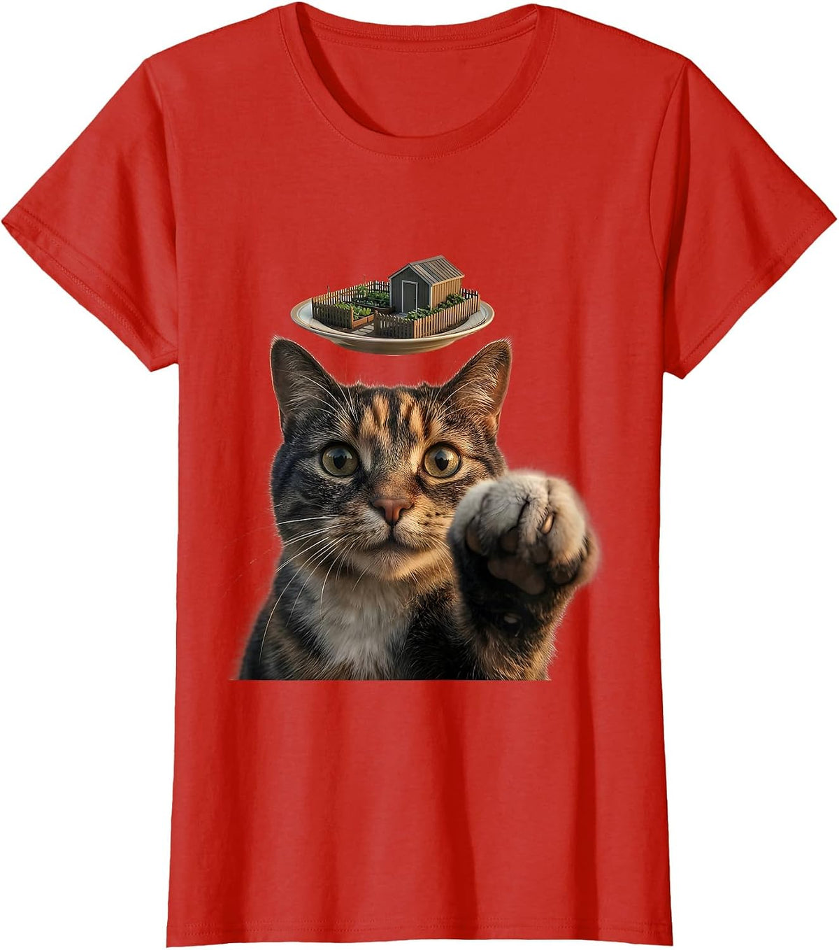 Calico Cat UFO Selfie Funny Meme Gift For Cat Lovers T-Shirt - Red