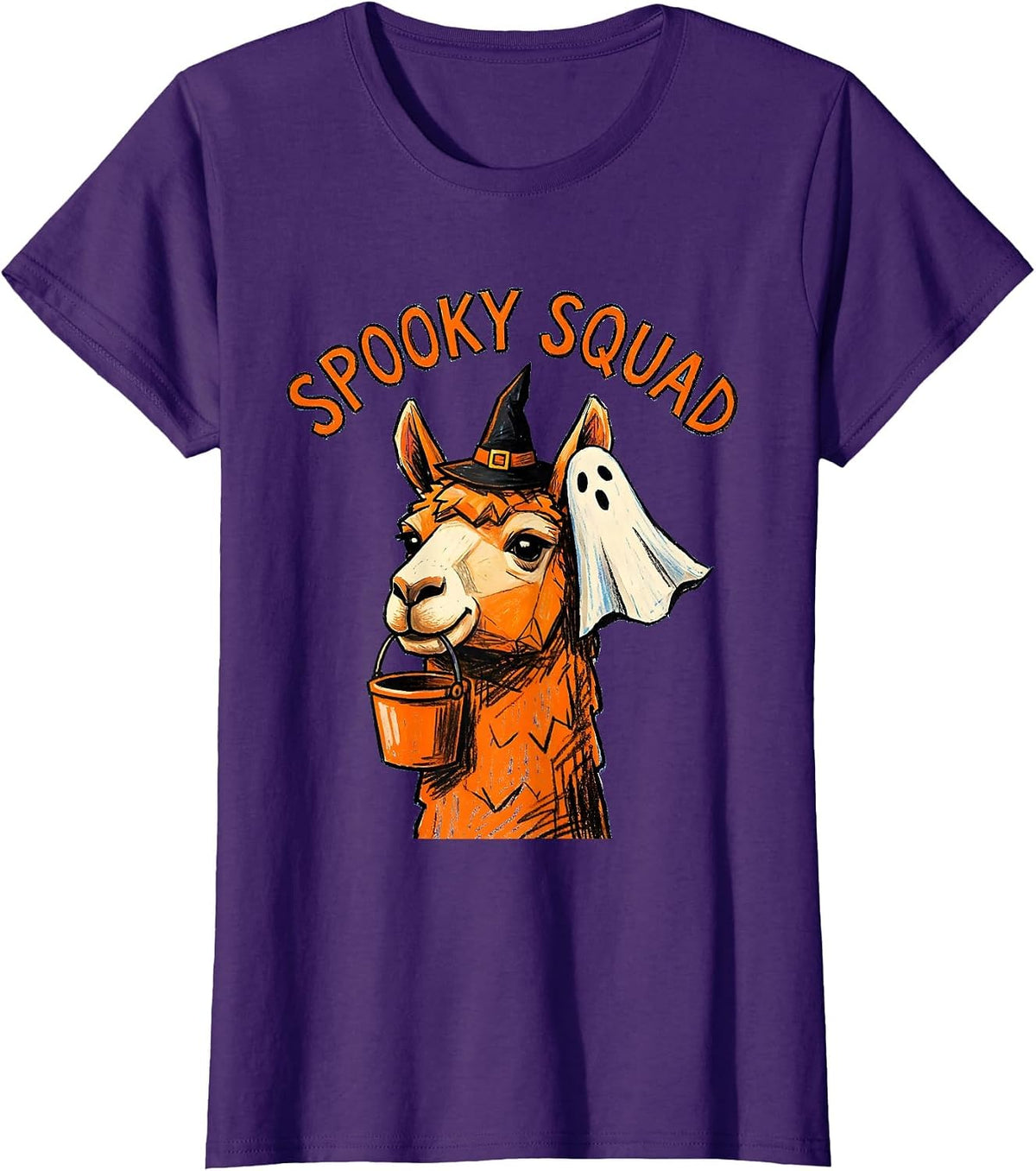 Women's Spooky Squad Naive Kidcore Llama Halloween Humor T-Shirt - Purple