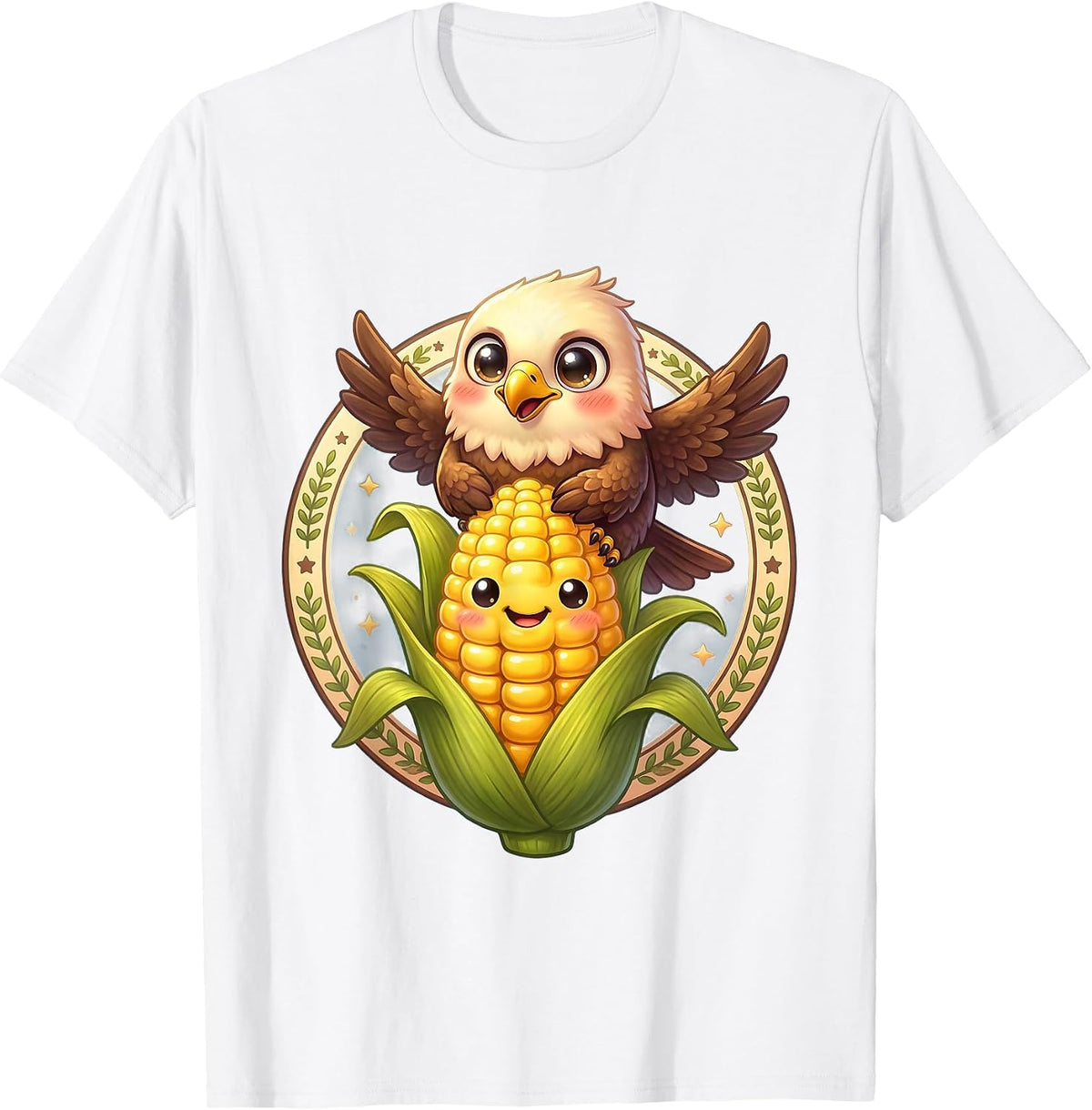 Men's Eagle Perched on Corn Stalk Graphic Design T-Shirt - White