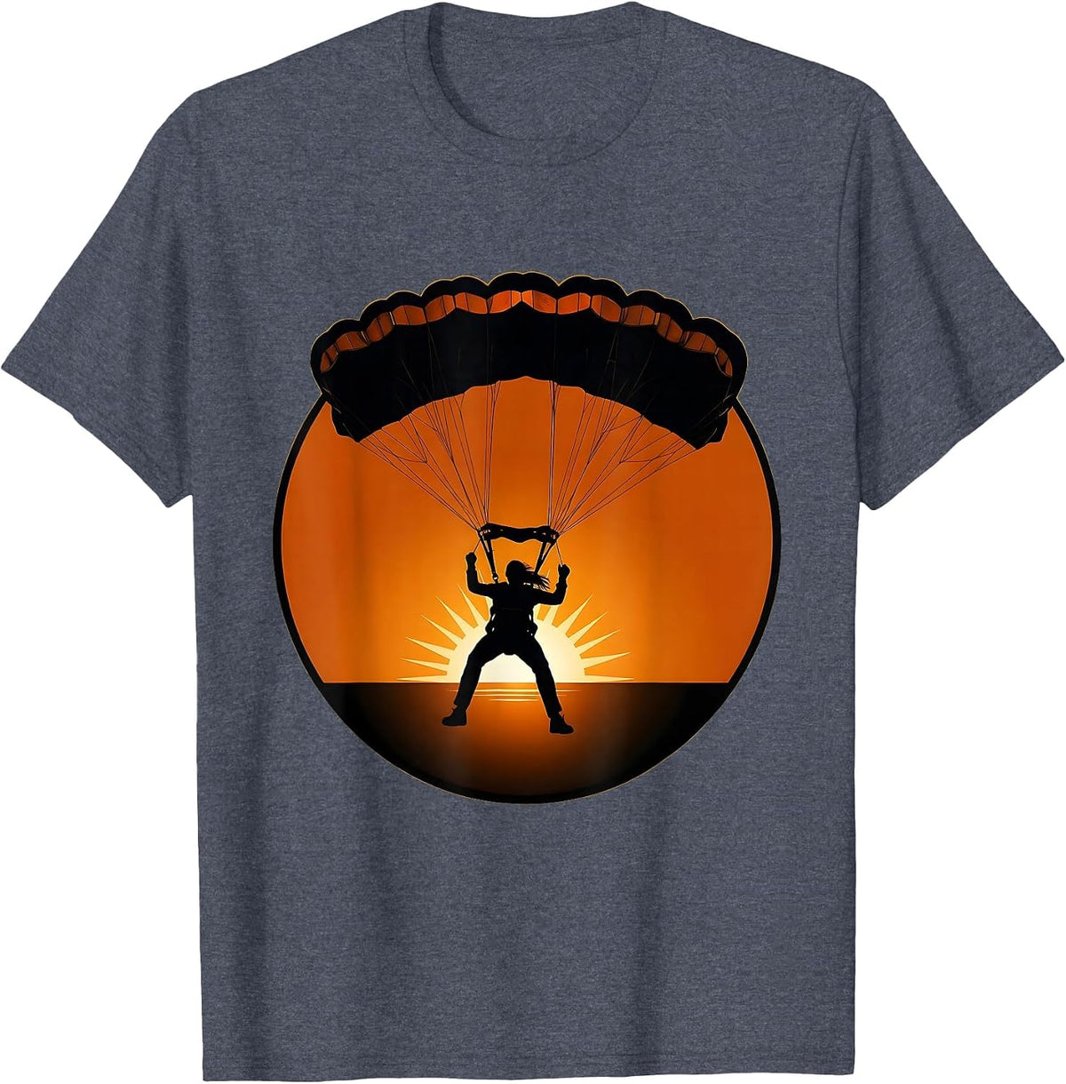 Parachute Landing at Sunset Skydiving Illustration T-Shirt - Heather Blue