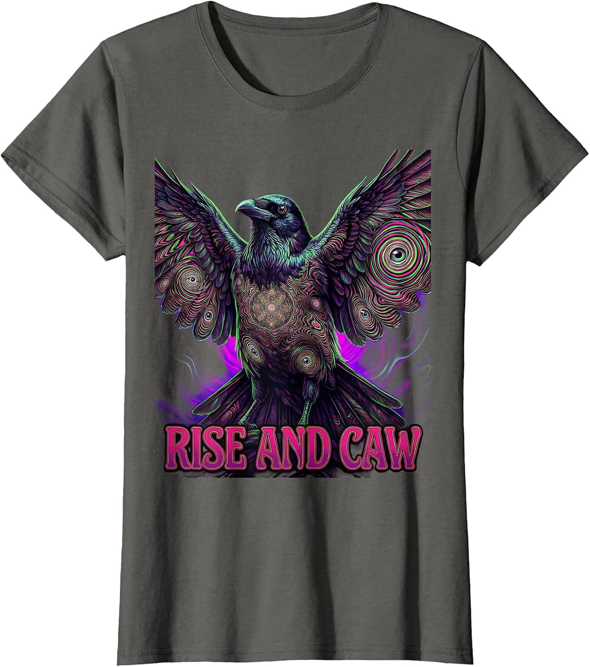 Women's Rise and Caw Funny Crow Design T-Shirt - Asphalt Grey