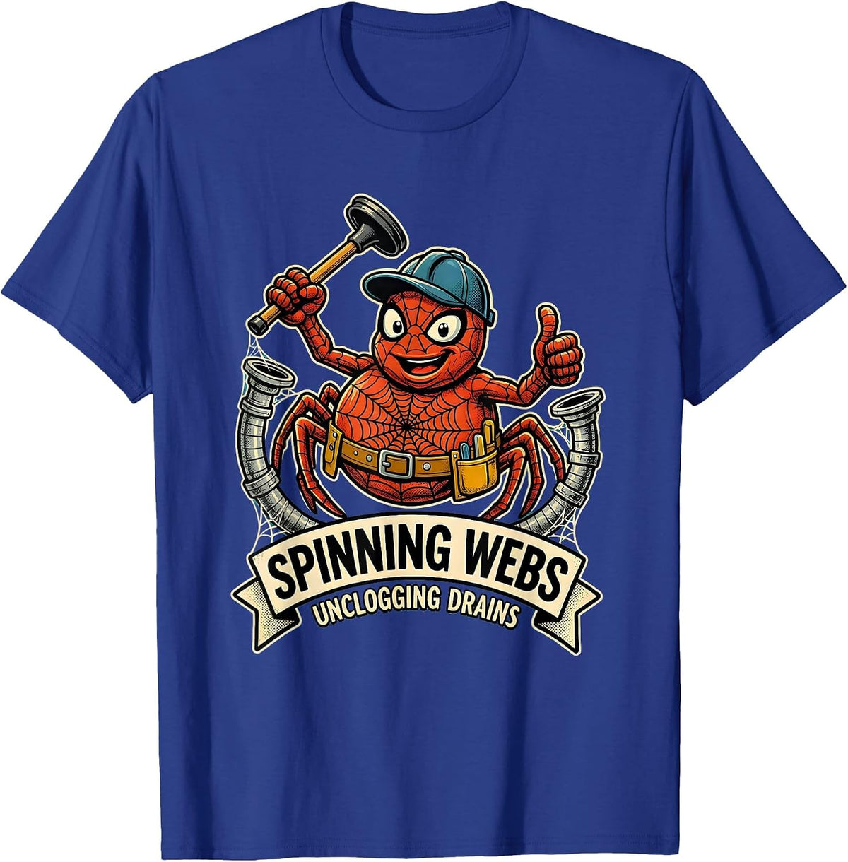 Halloween Spider Plumber Web Pipes Design T-Shirt - Royal Blue