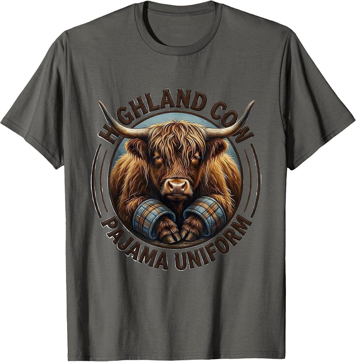 Highland Cow Pajama Uniform Storybook Cozy Sleepwear Gift T-Shirt - Asphalt Grey