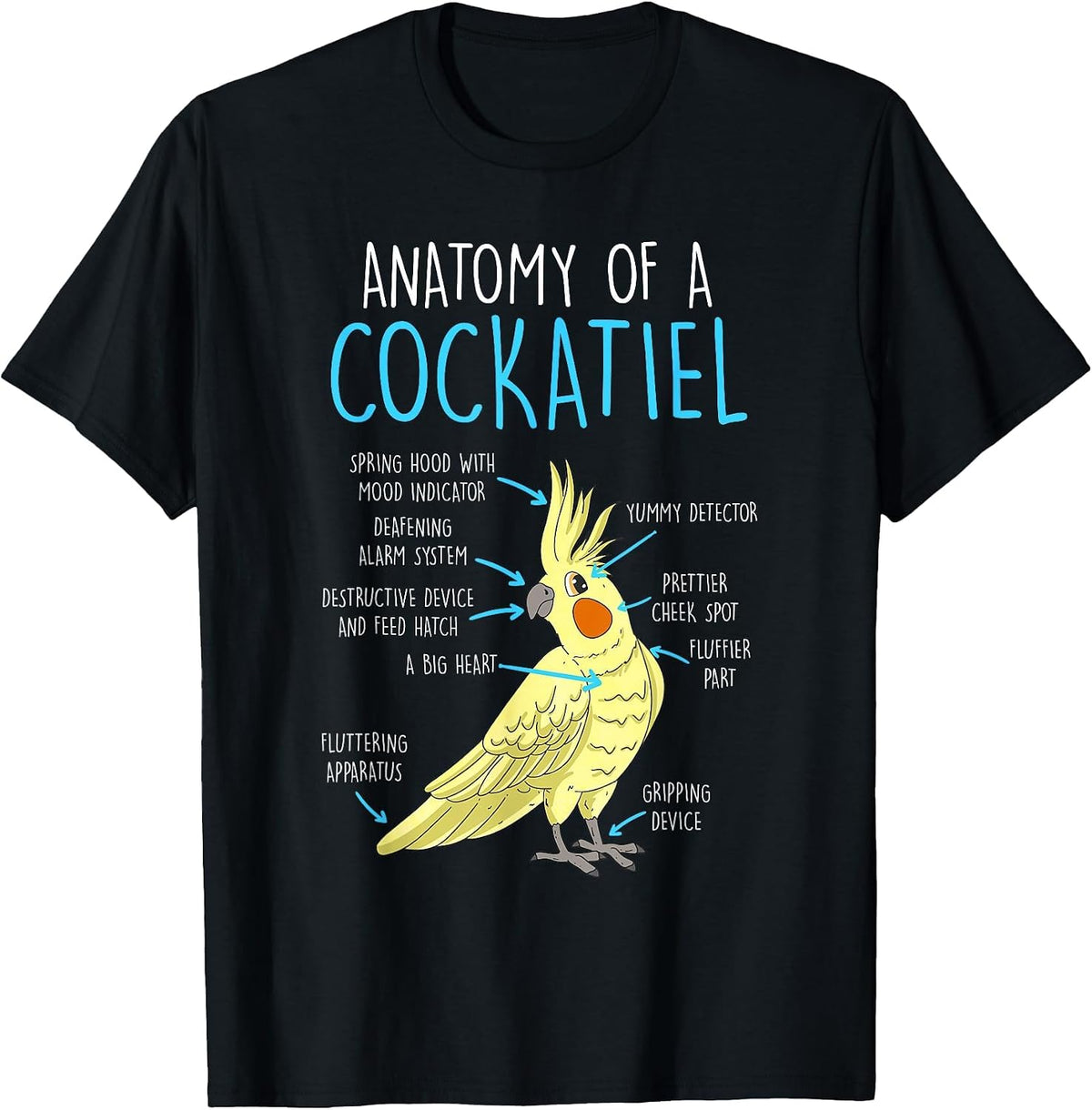 Anatomy of a Cockatiel Bird T-Shirt - Black