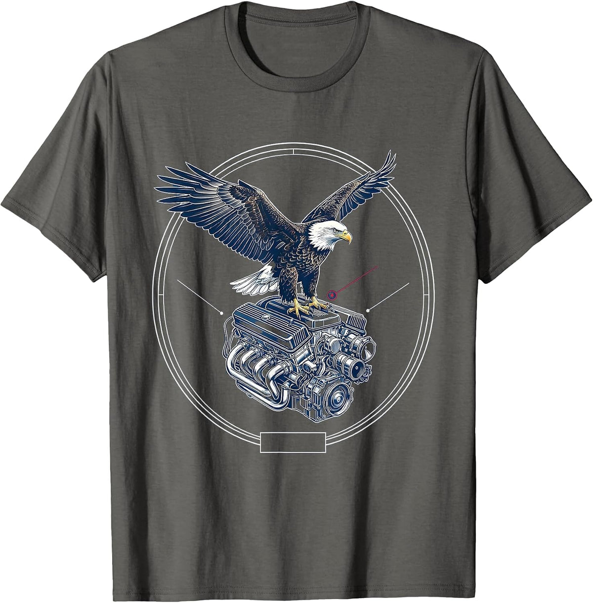 Men's Bald Eagle Perched on V8 Engine Graphic T-Shirt - Asphalt Grey