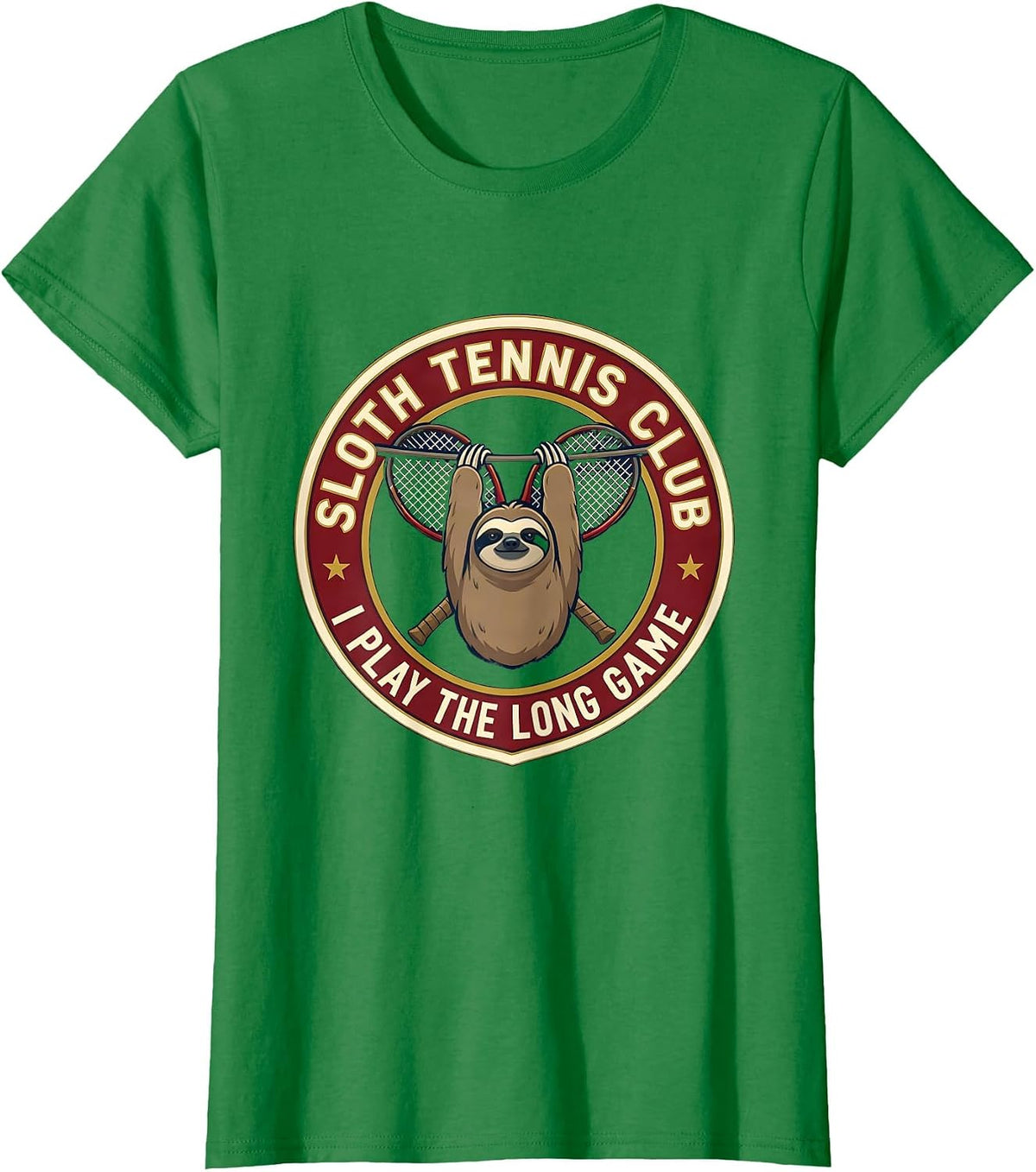 Women's SLOTH TENNIS CLUB I PLAY THE LONG GAME Funny Sloth Lover T-Shirt - Kelly Green