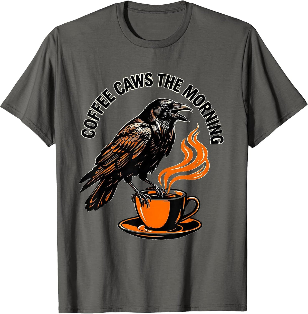 Coffee Caws The Morning Crow Design T-Shirt - Asphalt Grey