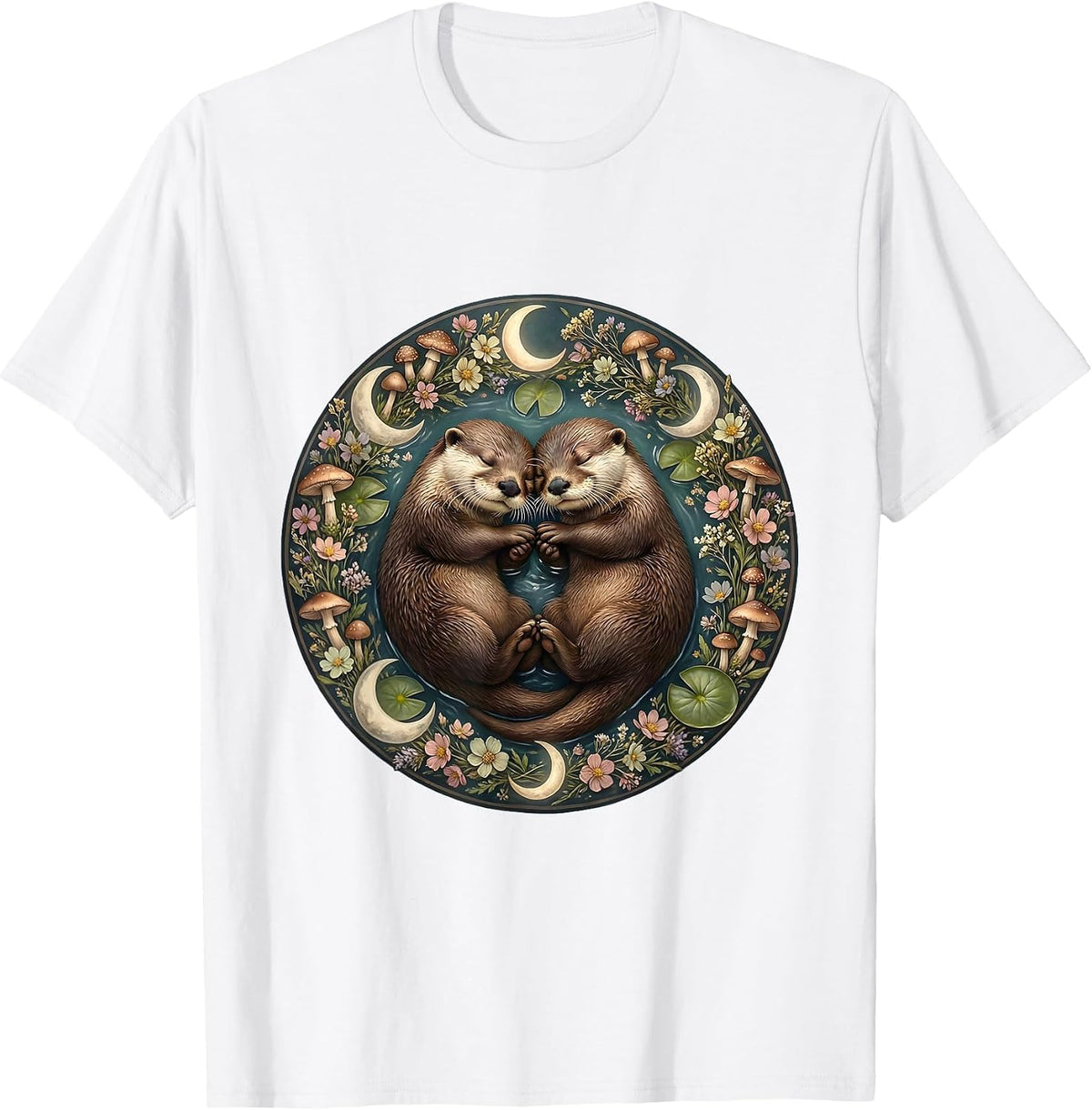 Men's Sleeping Otters Holding Hands Cute Wildlife Art T-Shirt - White