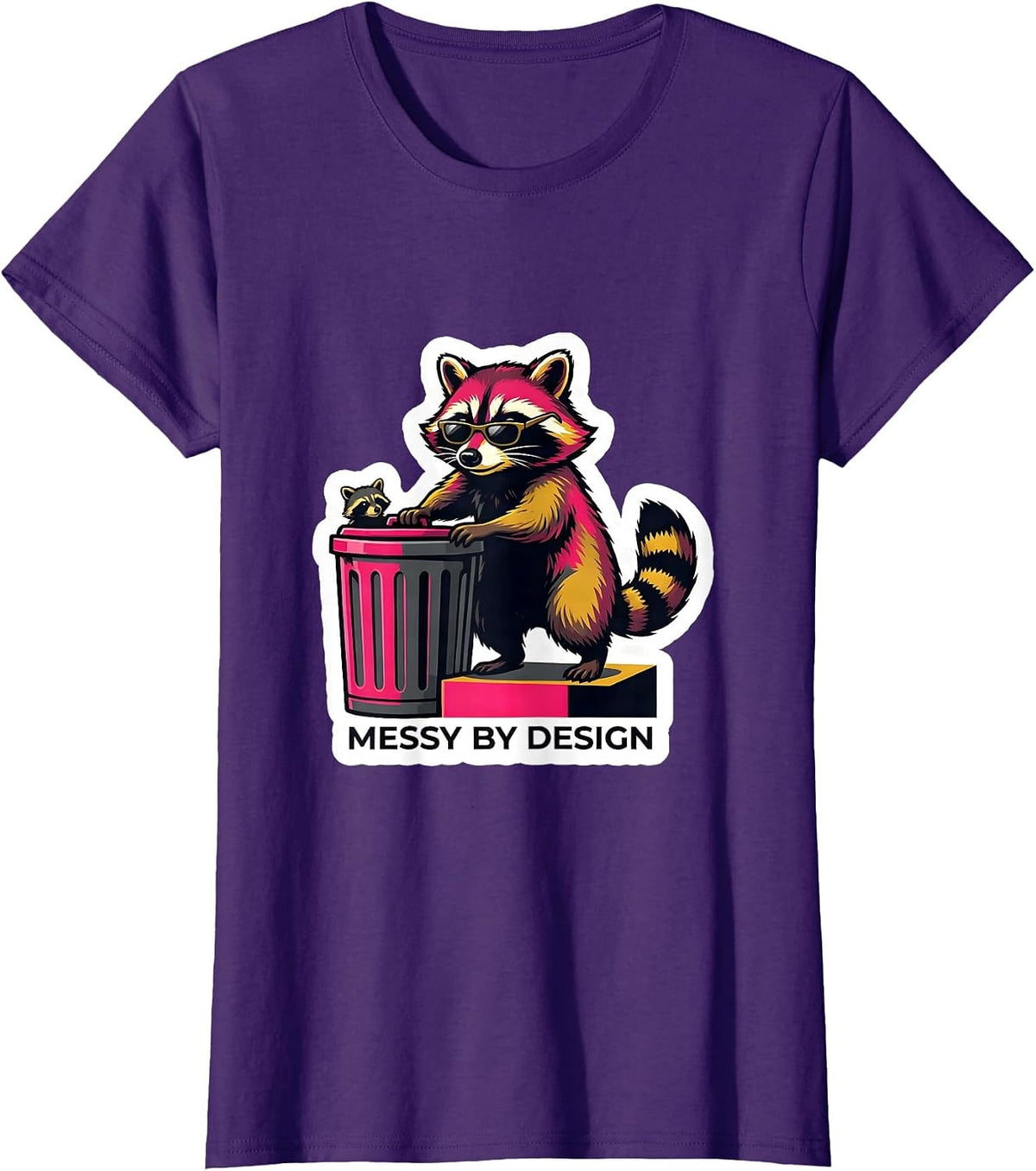 Women's Messy By Design Funny Raccoon Meme Bootleg Graphic T-Shirt - Purple