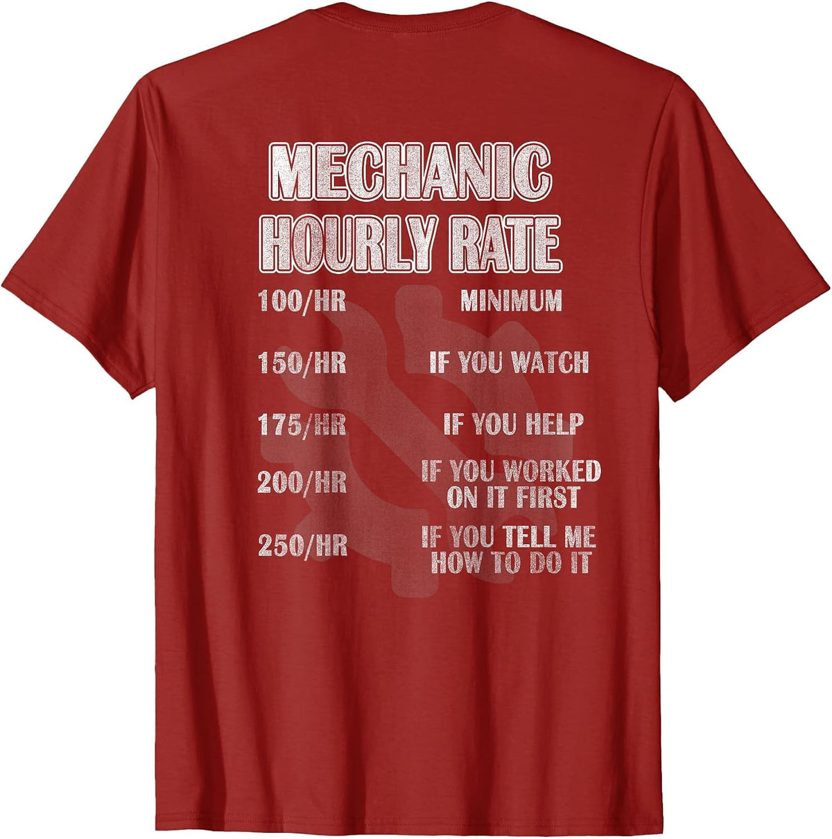 Mechanic Hourly Rate T-Shirt Graphic Tee for Auto Mechanics T-Shirt - Cranberry Red
