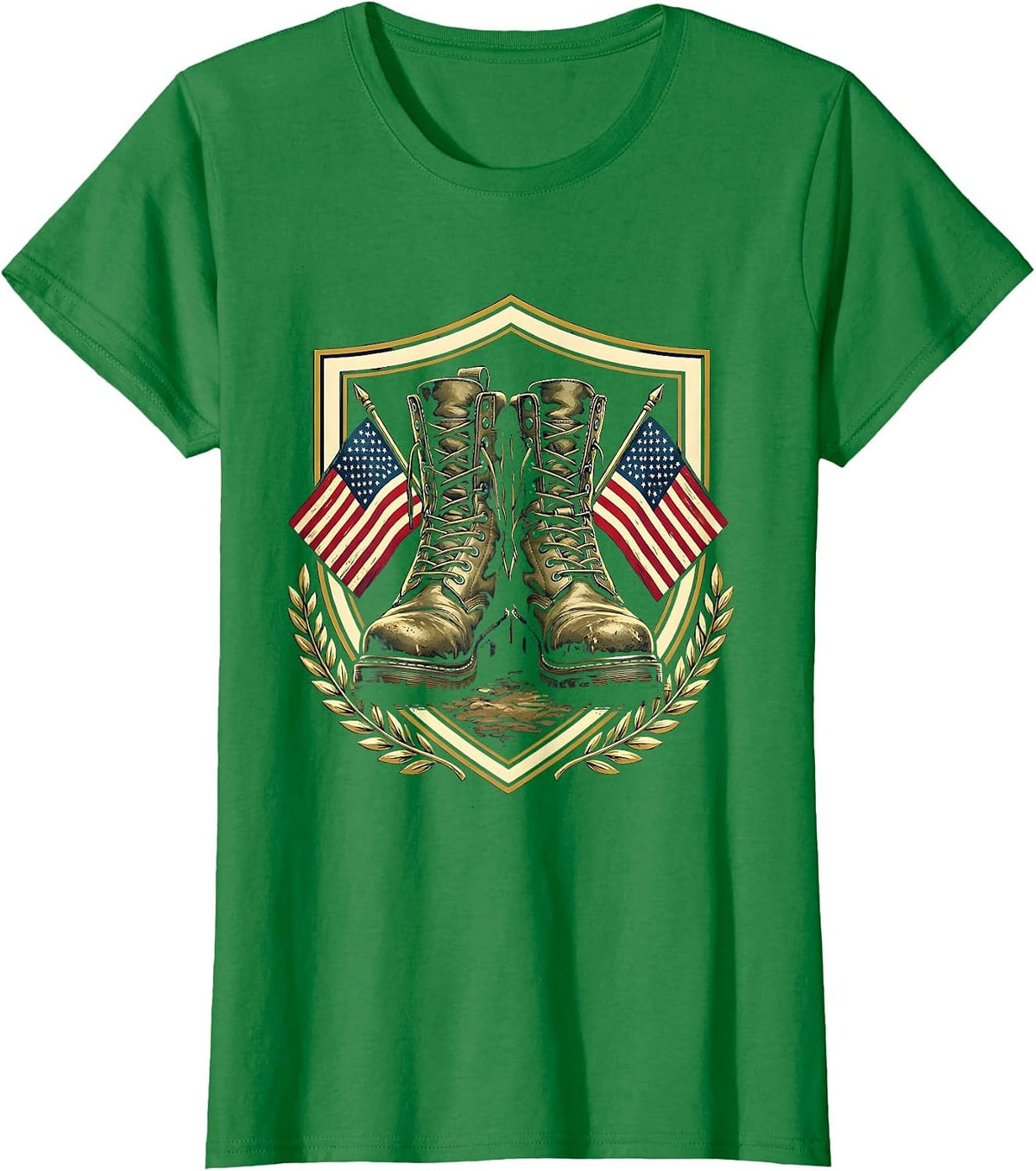 Veteran Weathered Combat Boots Patriotic Graphic T-Shirt - Kelly Green