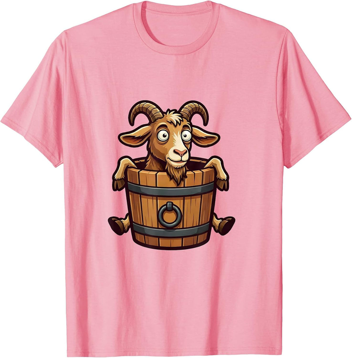 Men's Derpy Goat Stuck in a Bucket Funny Illustration T-Shirt - Pink