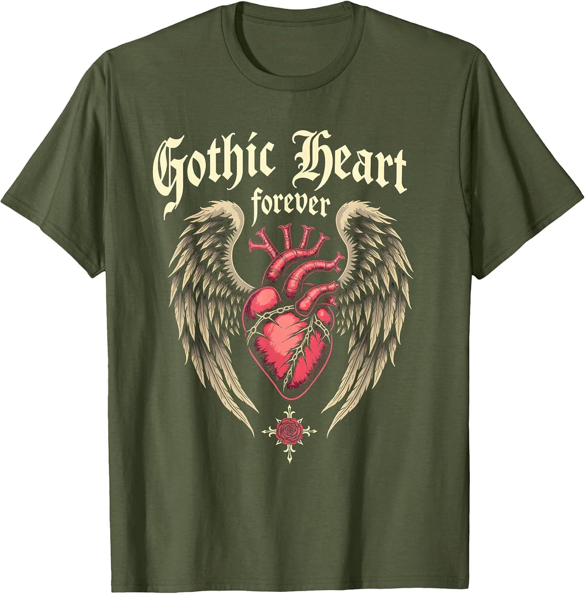 Gothic Heart Forever Dark Romance Women's Design T-Shirt - Olive Green
