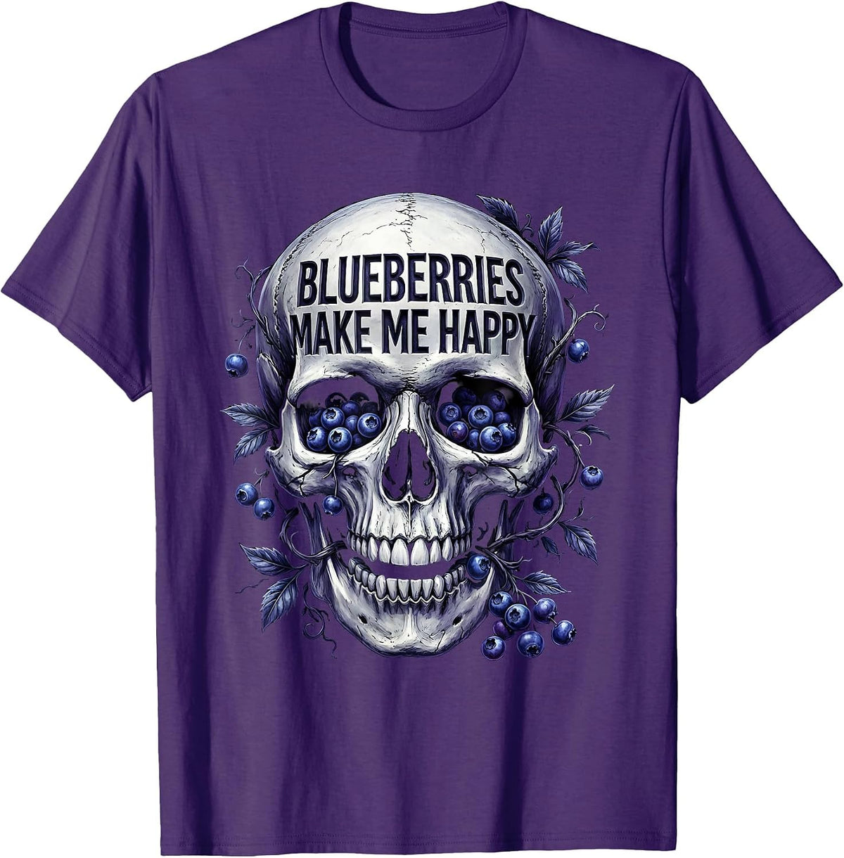Blueberries Make Me Happy Red White and Blue Design T-Shirt - Purple