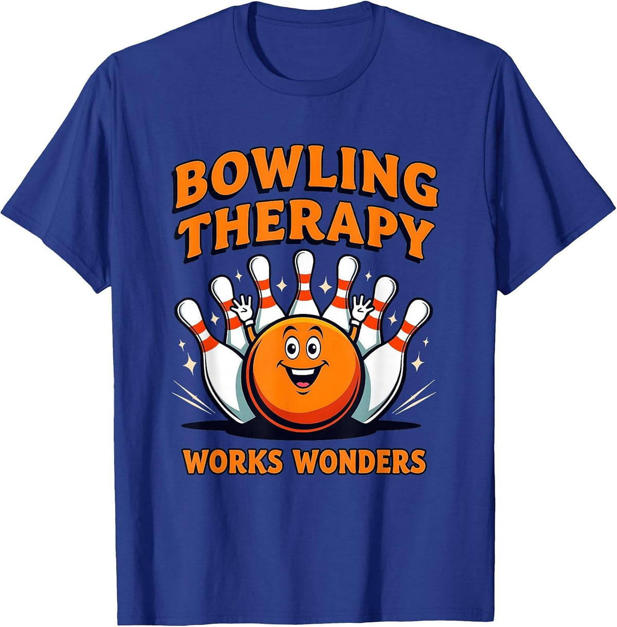 Bowling Therapy Works Wonders Strike Design T-Shirt - Royal Blue