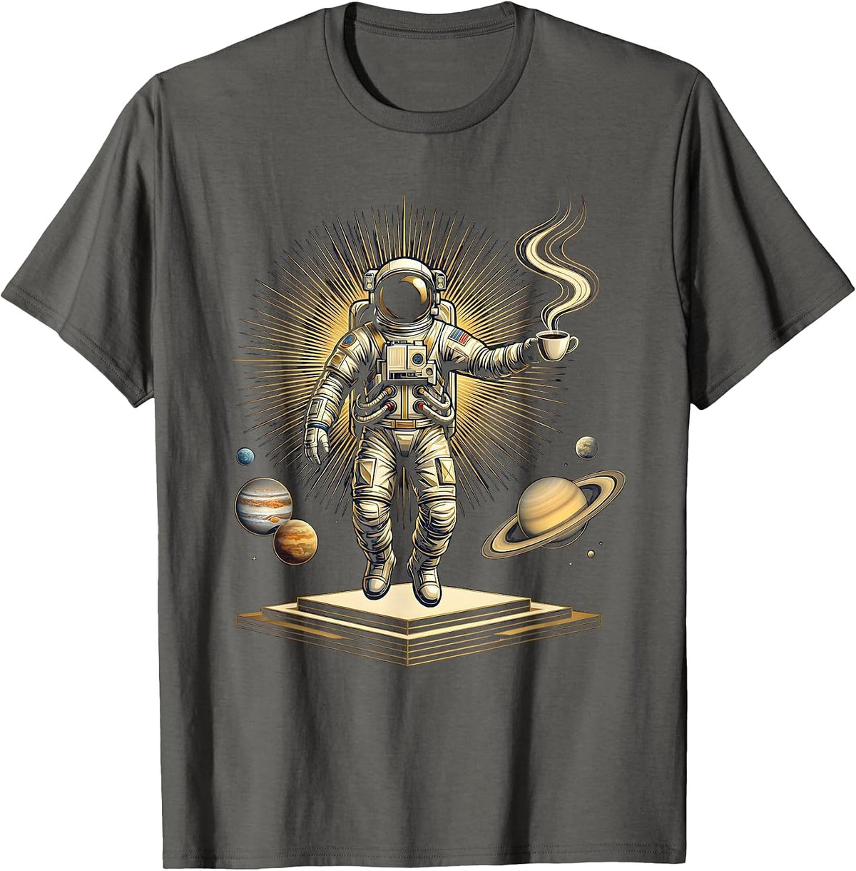 Men's Astronaut Floating With Coffee in Space T-Shirt - Asphalt Grey