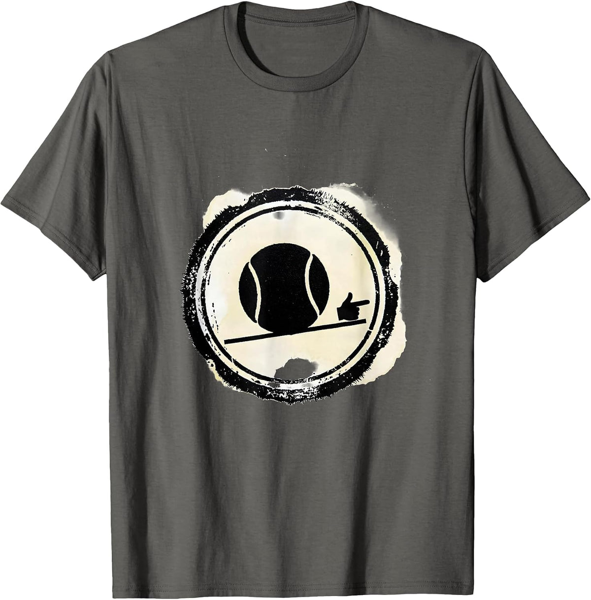 Rubber Stamp Tennis Ball Baseline Humor T-Shirt - Asphalt Grey
