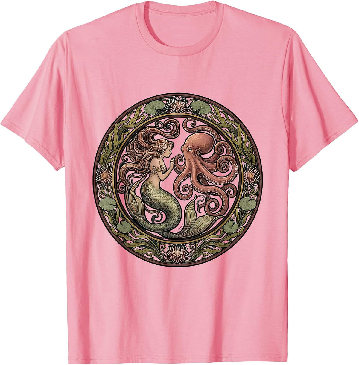 Men's Mermaid and Octopus Ocean Encounter Graphic T-Shirt - Pink
