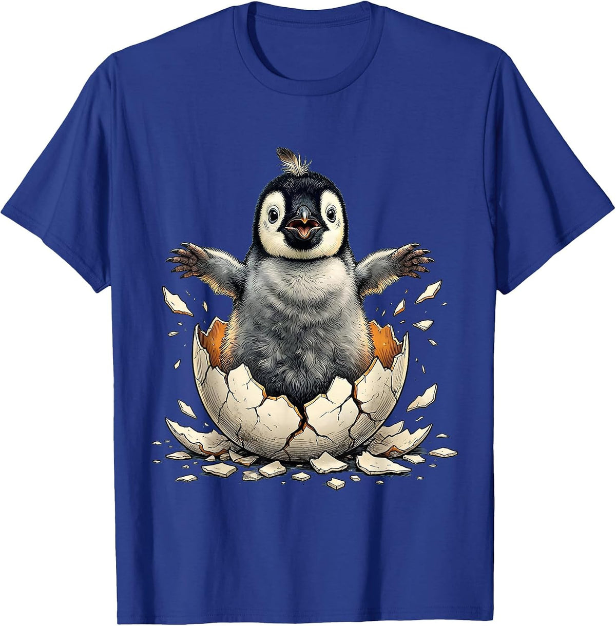 Penguin Hatching From Egg Cute Baby Bird Graphic T-Shirt - Royal Blue