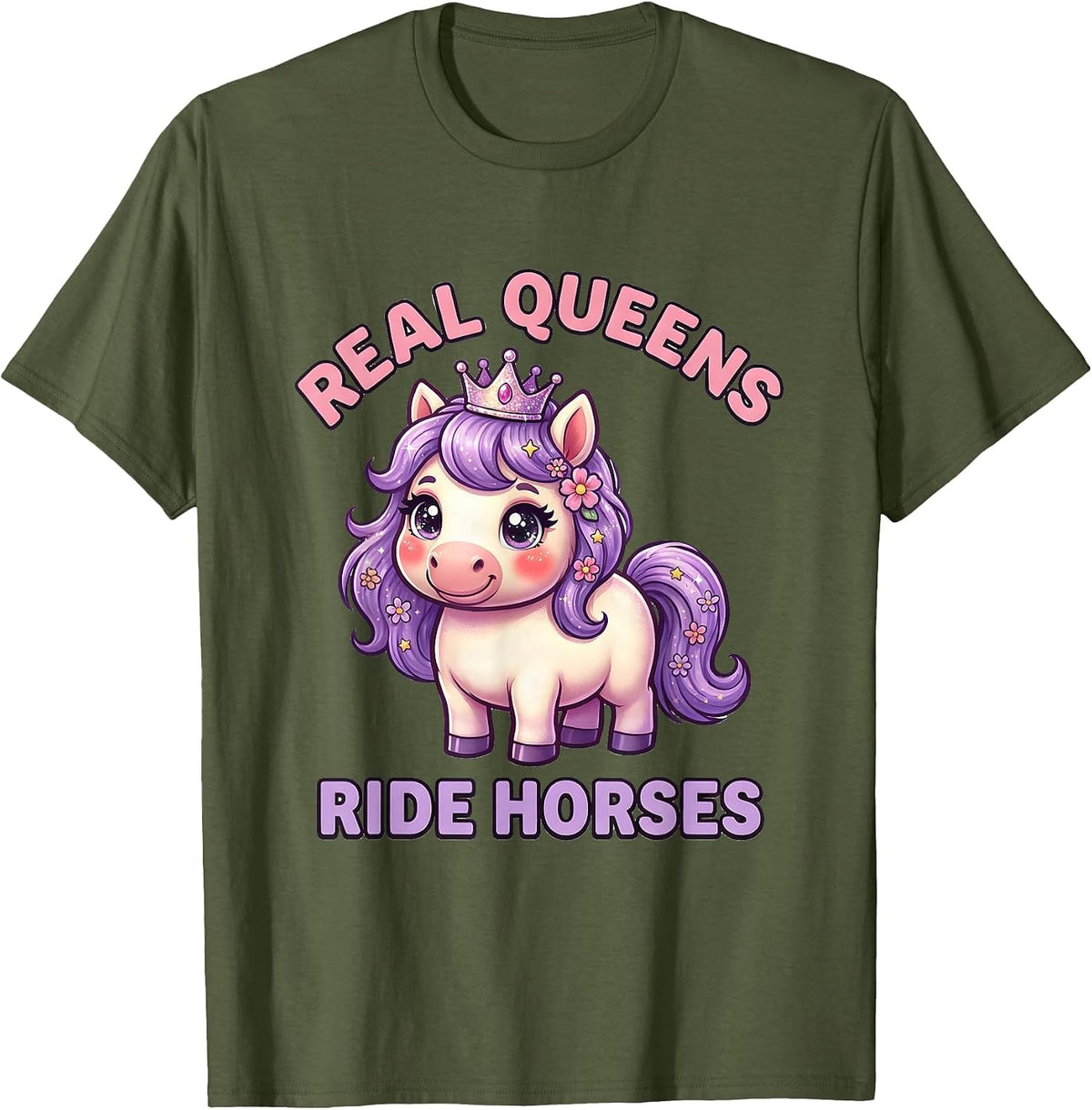 Men's Real Queens Ride Horses Rodeo Design T-Shirt - Olive Green