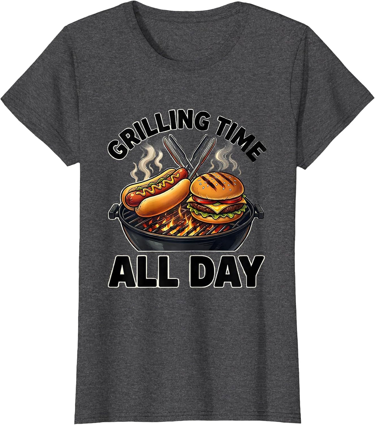 Women's Grilling Time All Day Labor Day BBQ Design T-Shirt - Dark Heather Grey