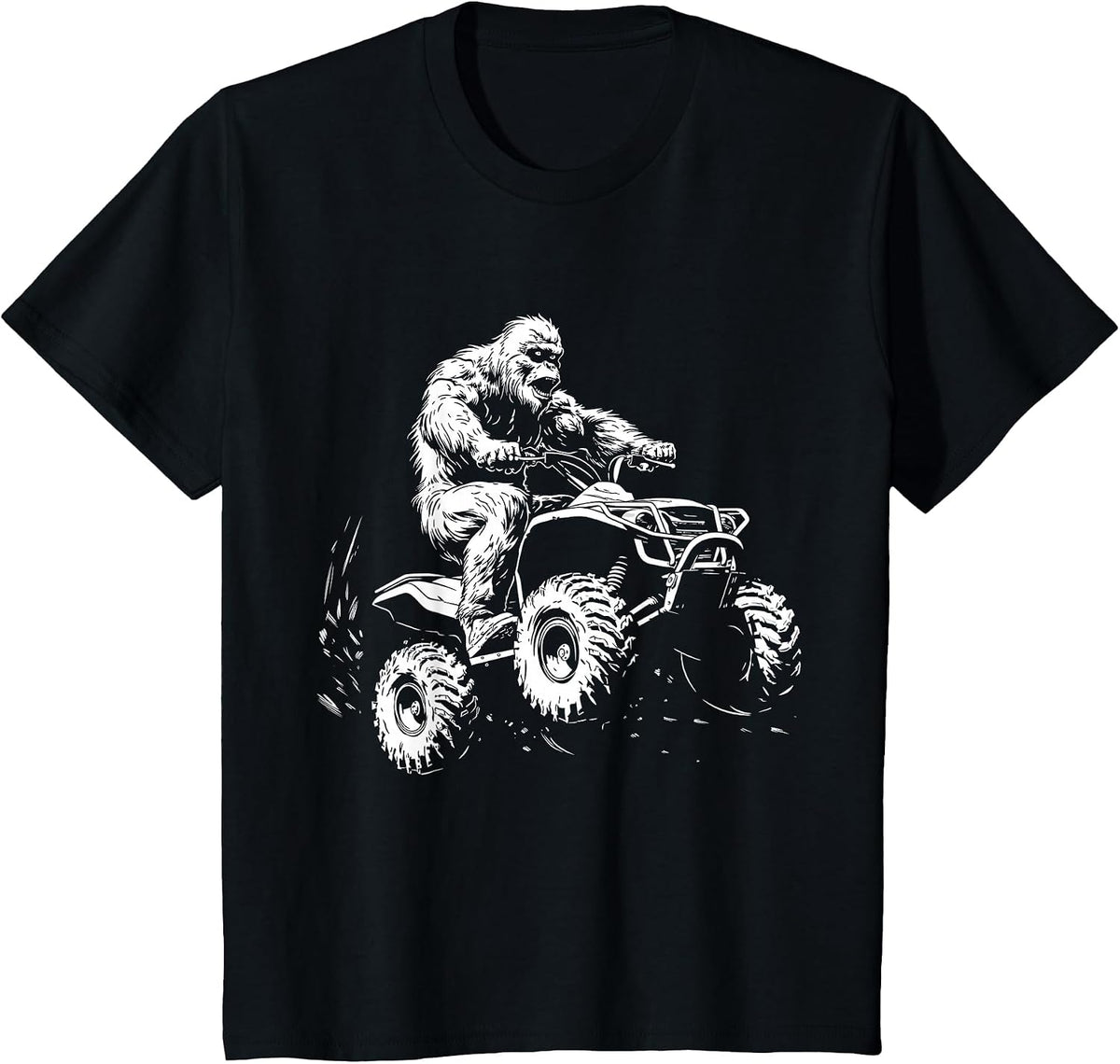 ATV 4 Wheeler Quad Bigfoot Sasquatch Funny T-Shirt - Black