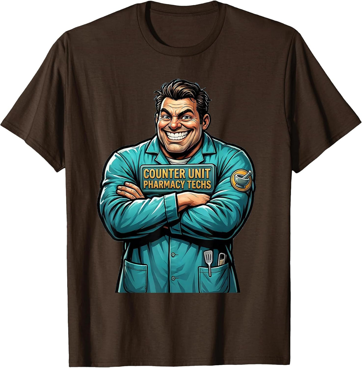 Men's Counter Unit Pharmacy Techs Funny Pharmacy Technician T-Shirt - Brown