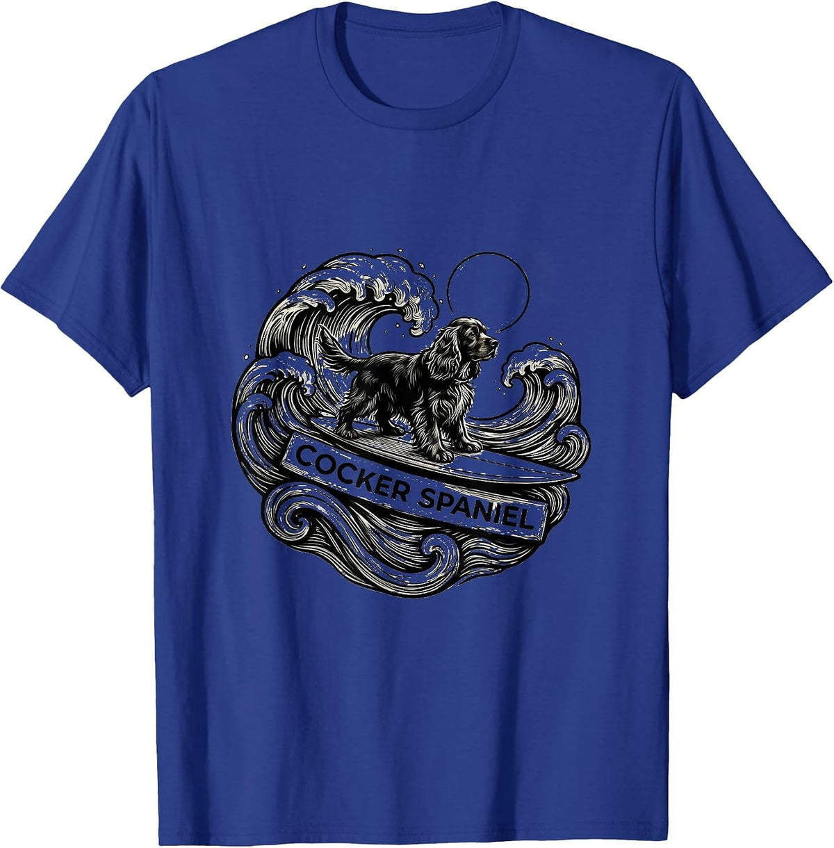Men's Cocker Spaniel Line Art Funny Surf Dog Breed Owner Gift T-Shirt - Royal Blue