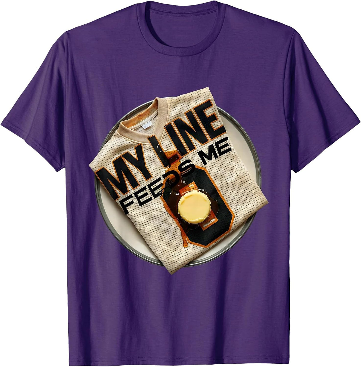 My Line Feeds Me Funny Football Offensive Lineman Pancake T-Shirt - Purple