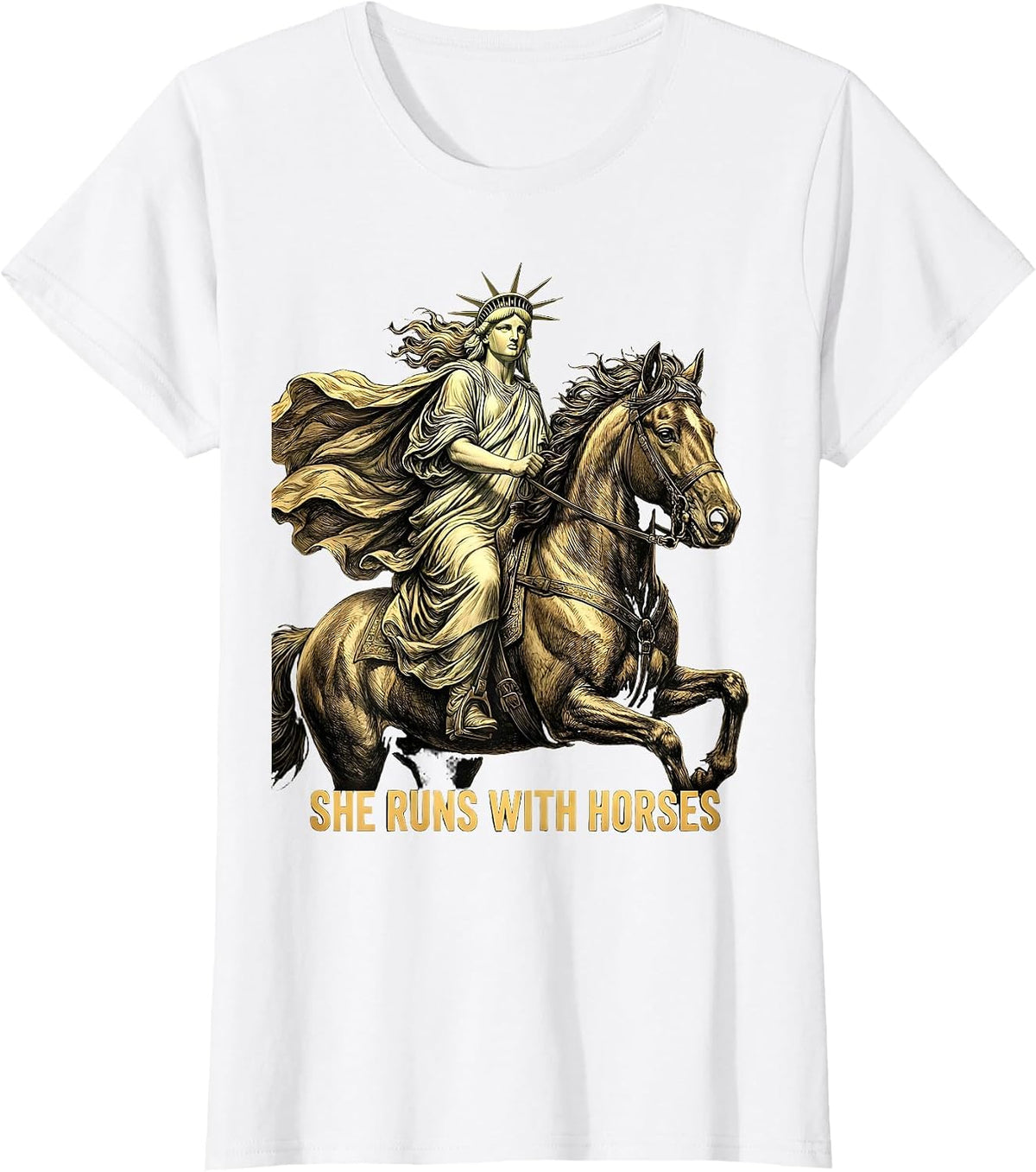 Women's She Runs With Horses Equestrian Design T-Shirt - White