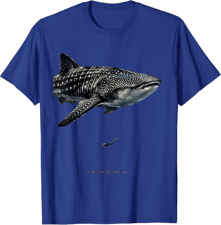 Whale Sharks Every Time Ink Brush Marine Wildlife Ocean T-Shirt - Royal Blue