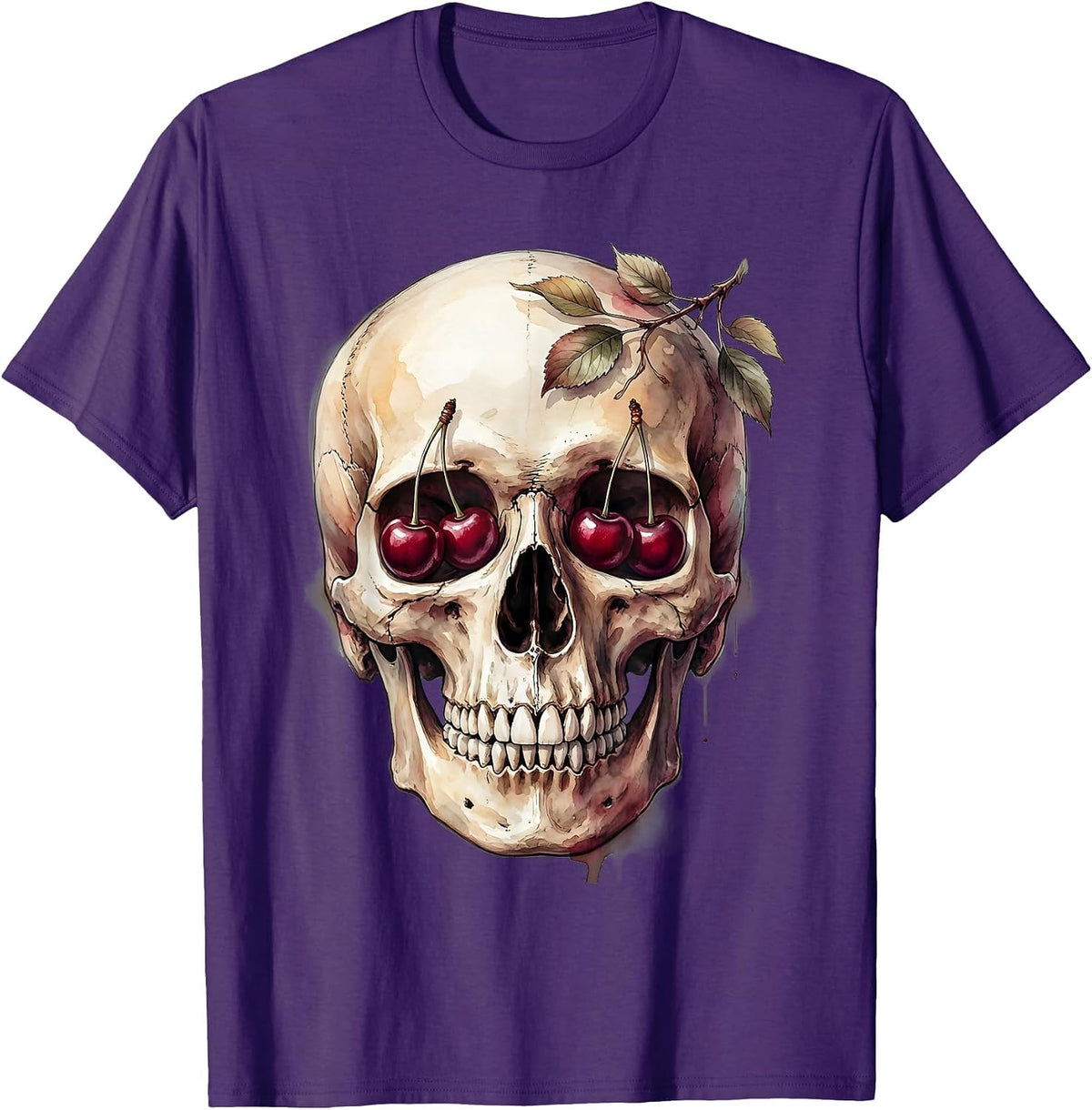 Skull With Cherry Eyes Dark Aesthetic Graphic T-Shirt - Purple
