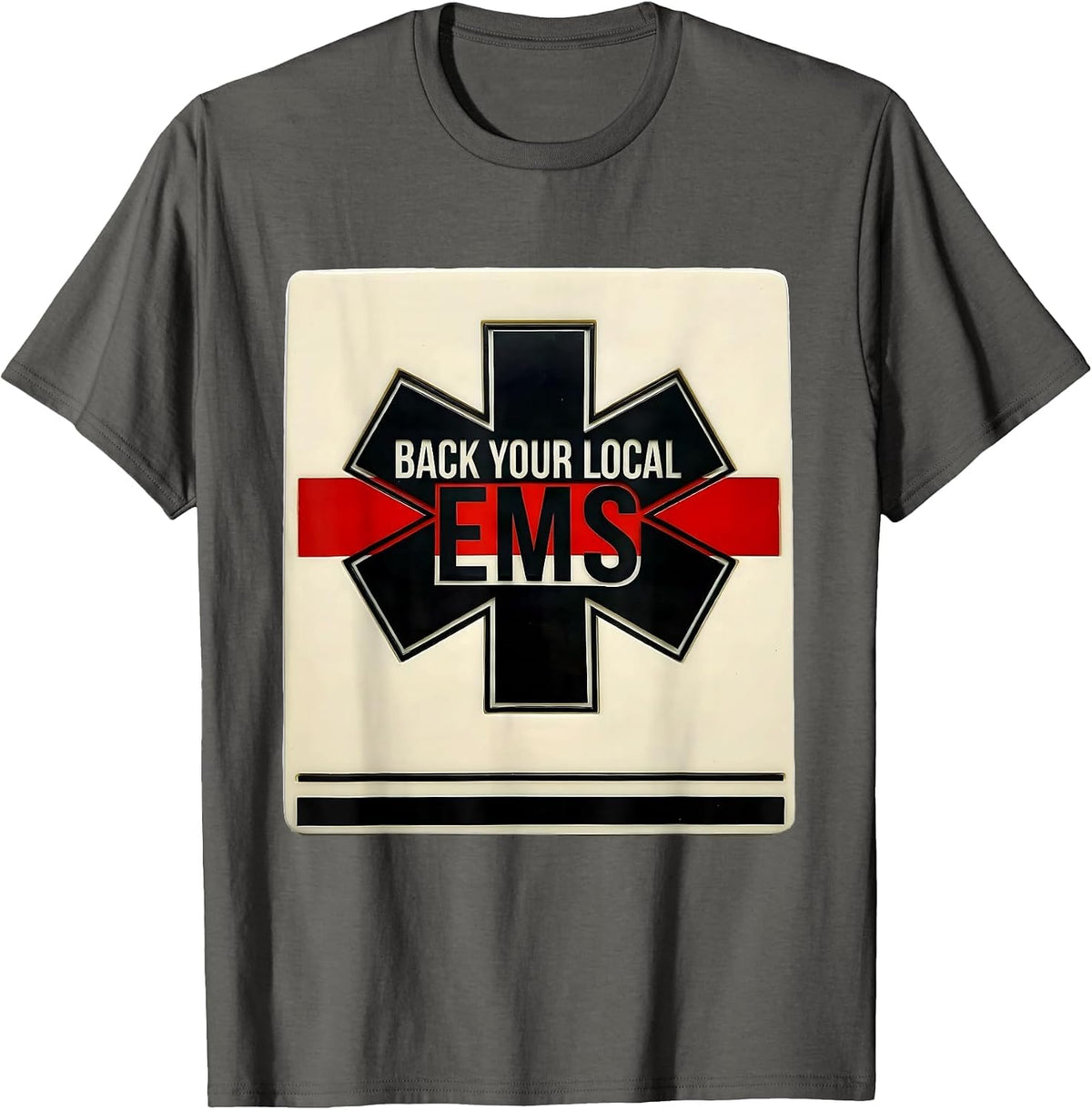 Men's Back Your Local EMS Stencil Tribute First Responder T-Shirt - Asphalt Grey