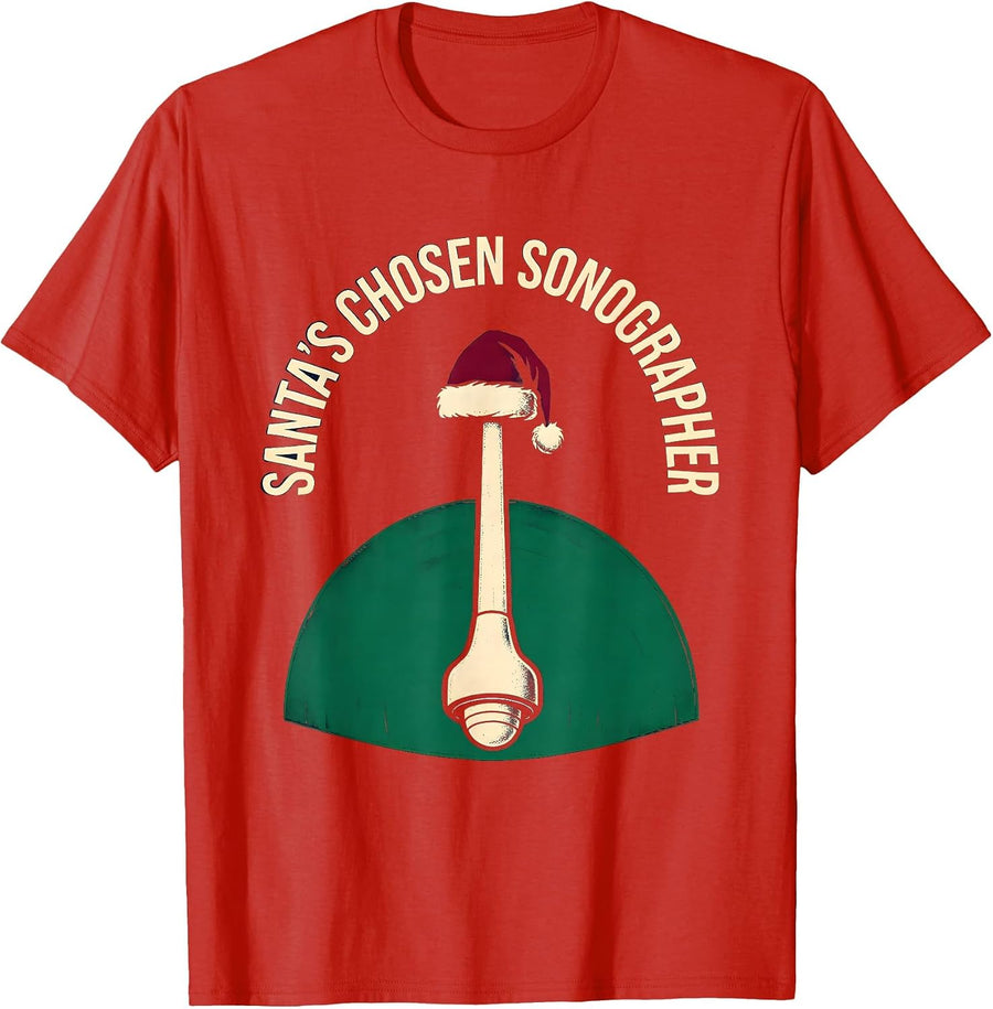 Men's Santa's Chosen Sonographer Funny Radiology Tech Christmas T-Shirt - Red