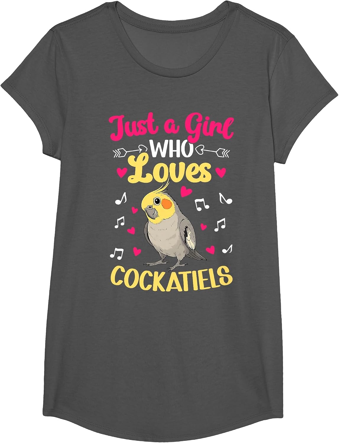 Girl Who Loves Cockatiel Owner Cockatiel Parrot Mom T-Shirt - Girls Asphalt Grey