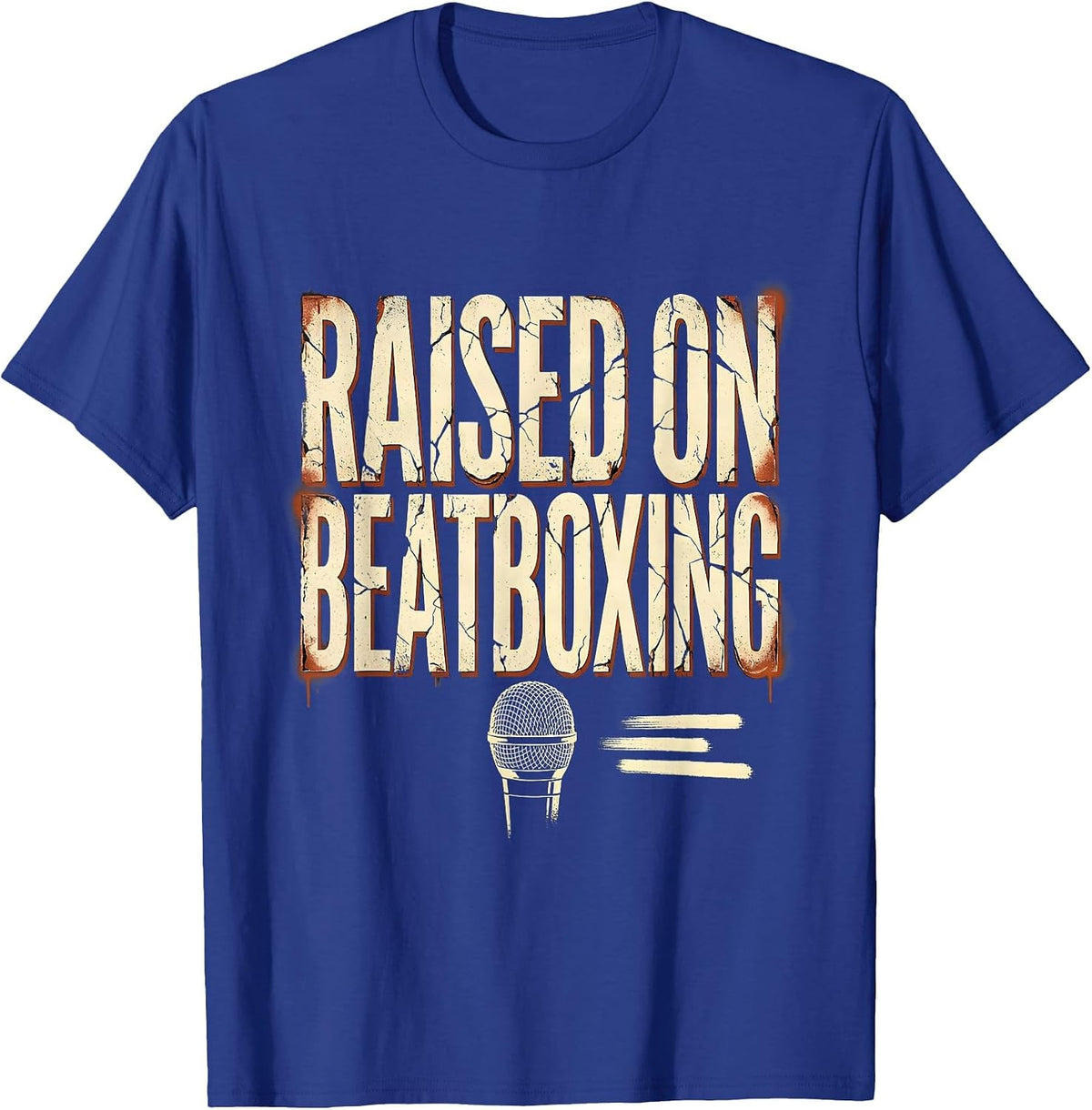 Raised On Beatboxing Distressed Vintage 90s Hip Hop Rap T-Shirt - Royal Blue