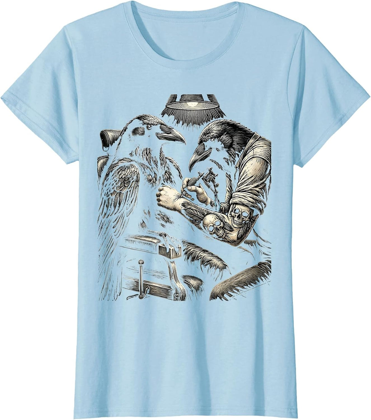 Crow Tattoo Artist Funny Dark Bird Illustration T-Shirt - Baby Blue