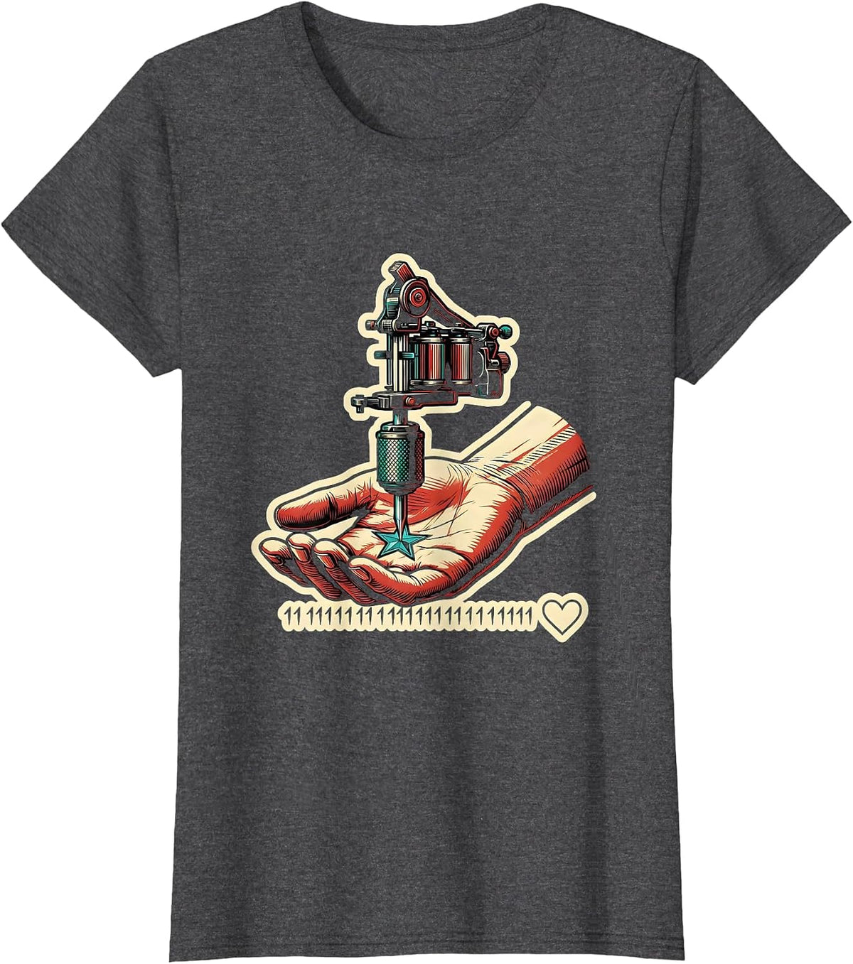 Women's Tattoo Machine Bold Outline Funny Tattoo Enthusiast Humor T-Shirt - Dark Heather Grey