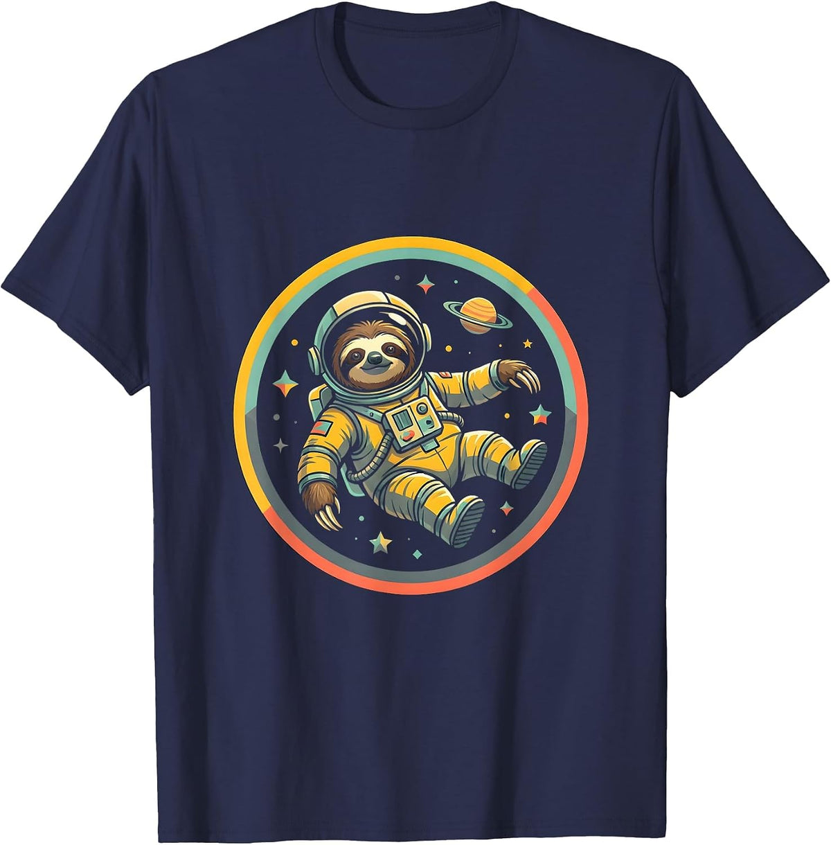 Men's Sloth Astronaut Floating in Zero Gravity T-Shirt - Navy Blue