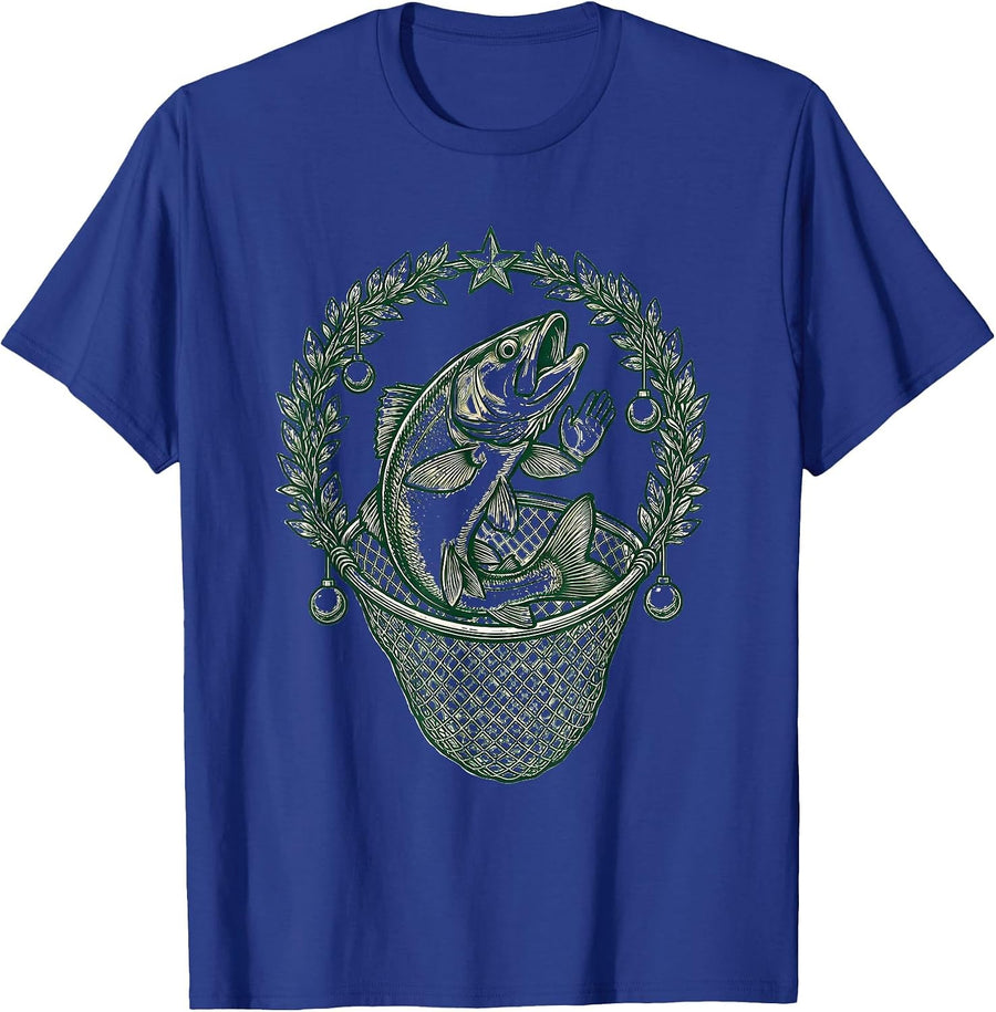 Trout Wreath Cheerful Fishing Christmas Humor T-Shirt - Royal Blue