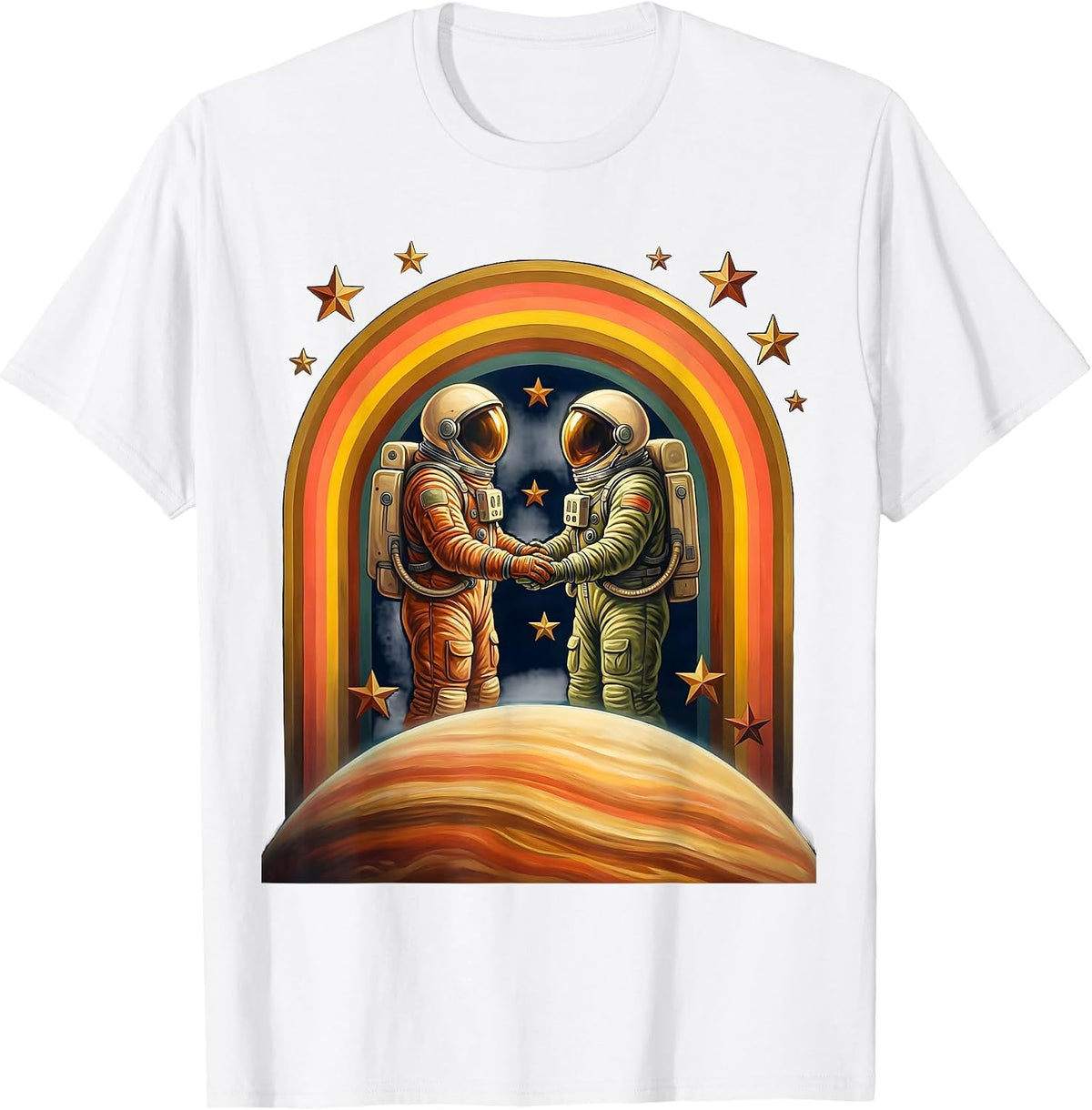 Couples Astronaut Holding Hands in Space Design T-Shirt - White