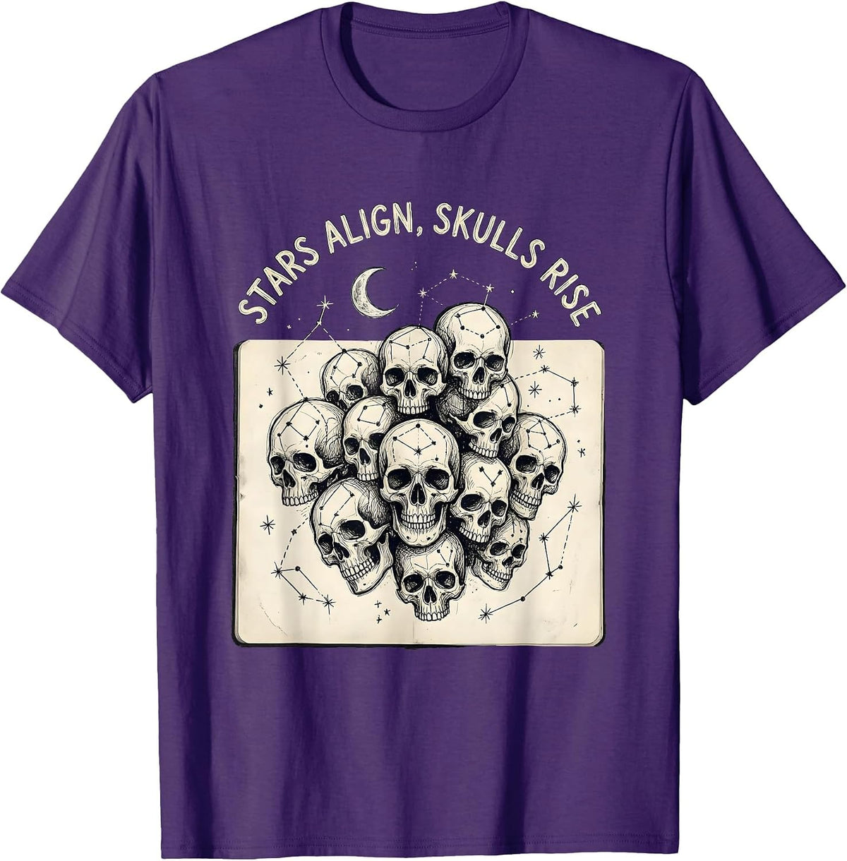 Men's Halloween Tarot Stars Align Skulls Rise Design T-Shirt - Purple