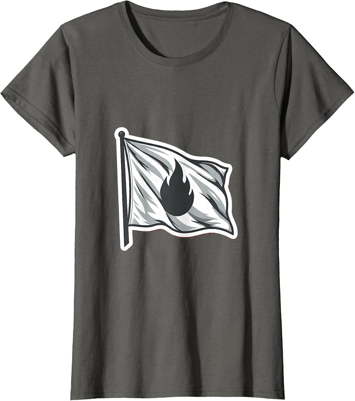 Women's White Lie Hidden Flame Surrender Flag Graphic T-Shirt - Asphalt Grey